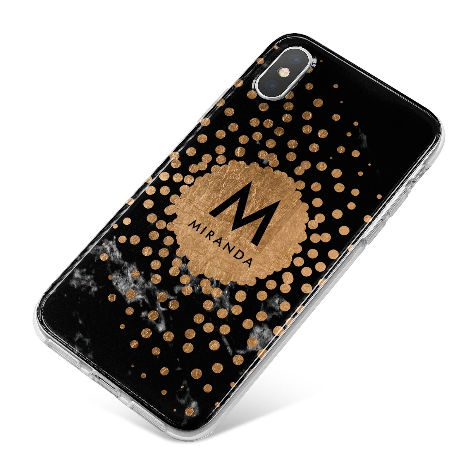 Personalised Copper Black Marble With Name iPhone X Bumper Case on Silver iPhone