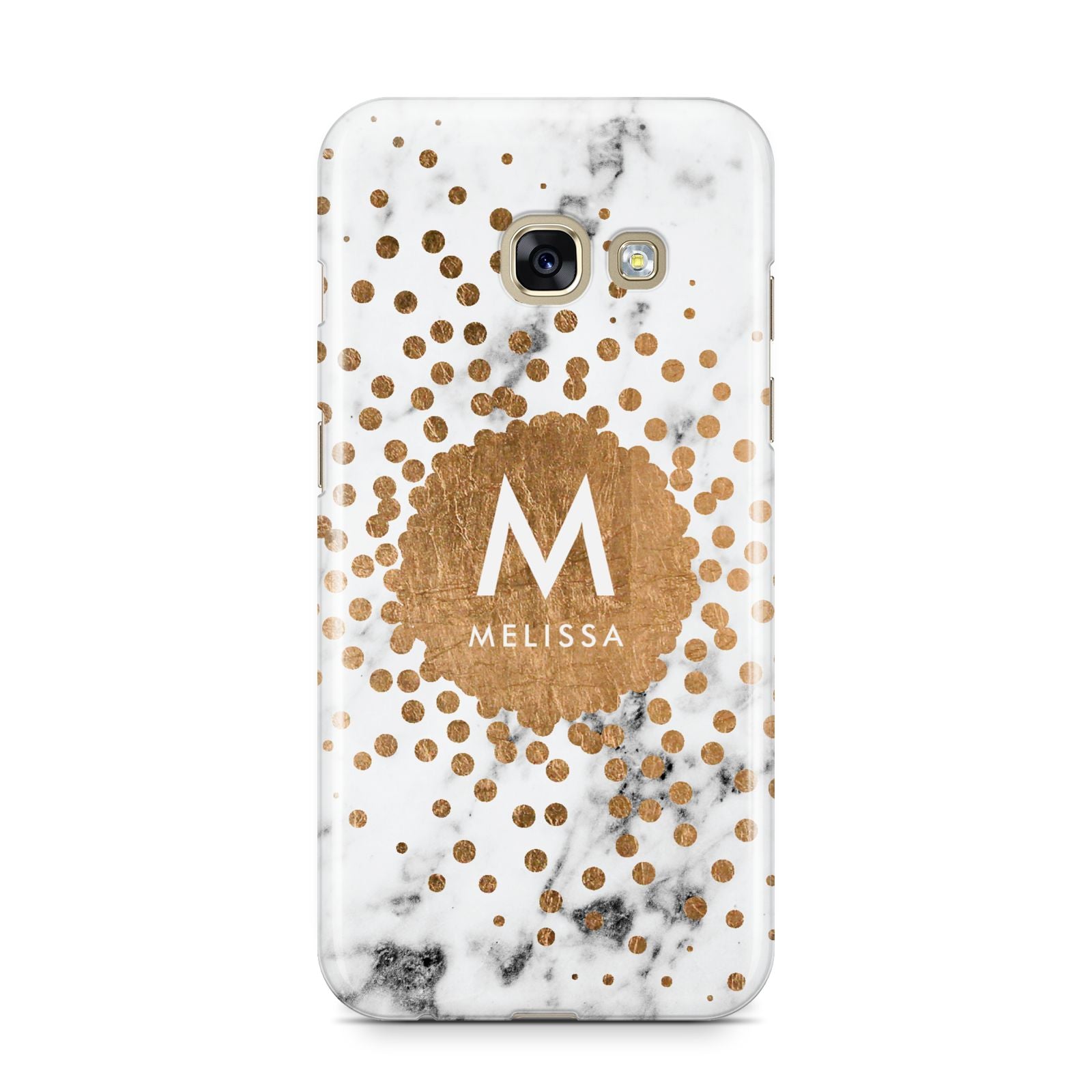 Personalised Copper Confetti Marble Name Samsung Galaxy A3 2017 Case on gold phone