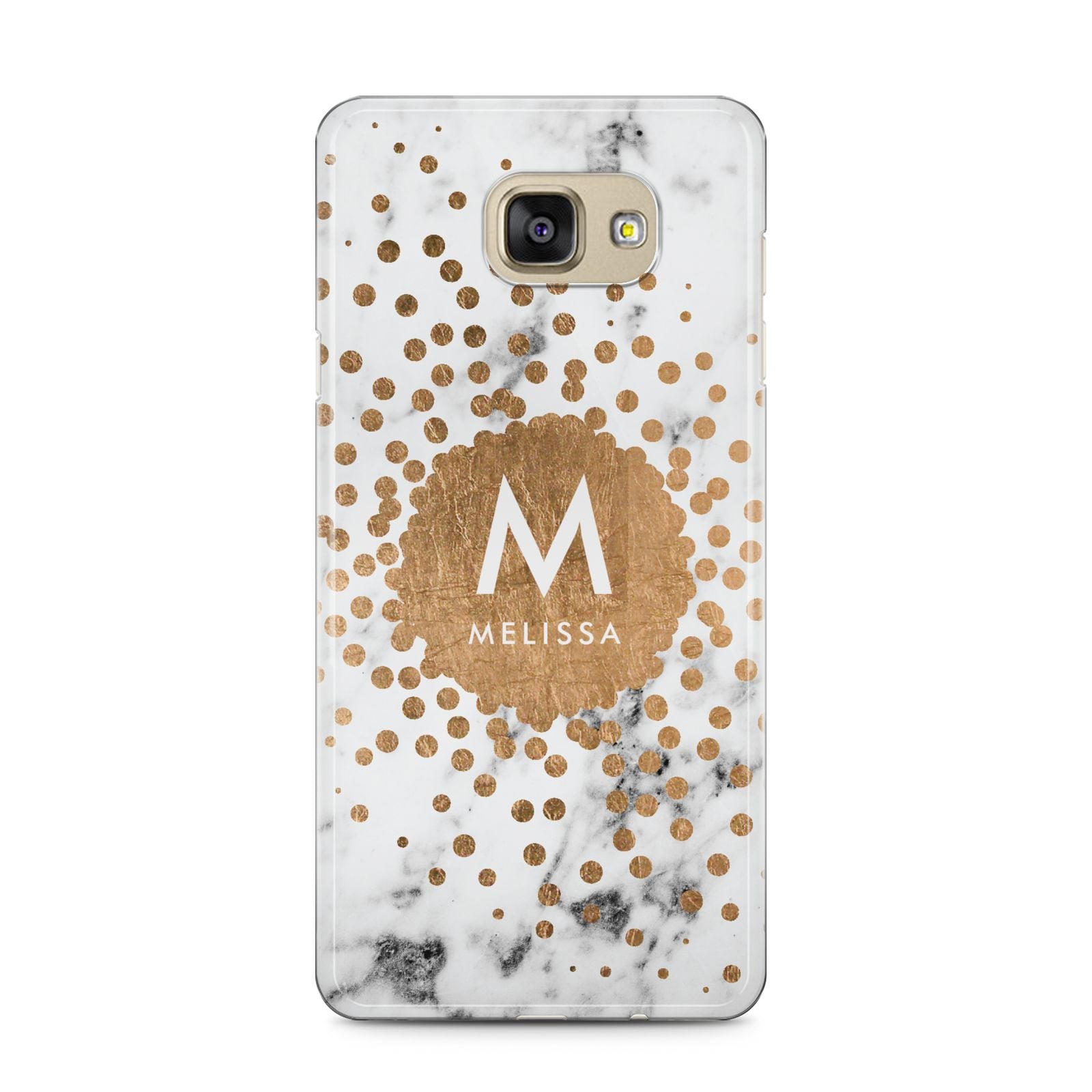 Personalised Copper Confetti Marble Name Samsung Galaxy A5 2016 Case on gold phone