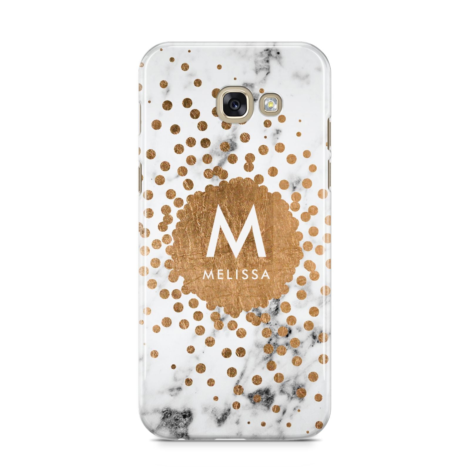 Personalised Copper Confetti Marble Name Samsung Galaxy A5 2017 Case on gold phone