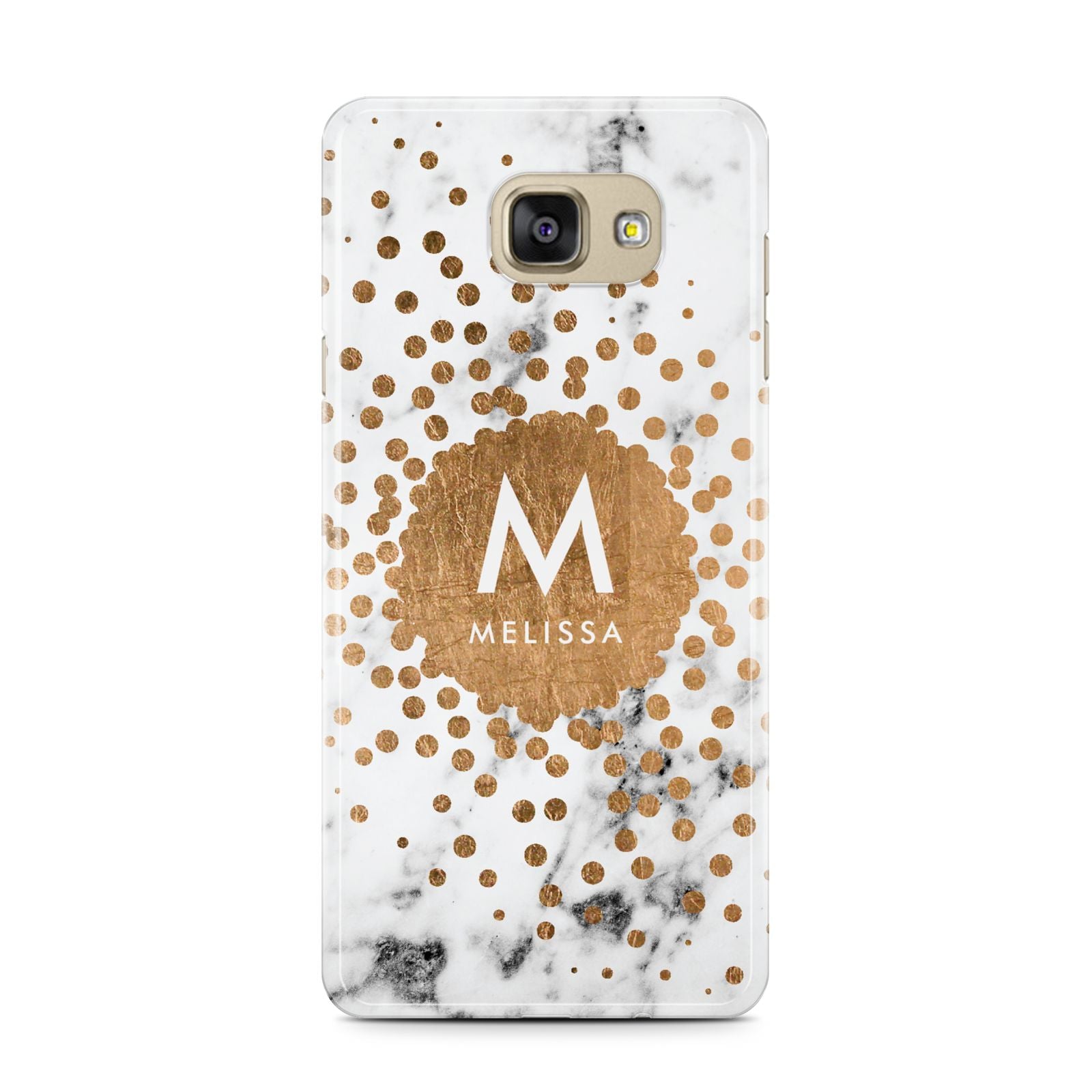 Personalised Copper Confetti Marble Name Samsung Galaxy A7 2016 Case on gold phone