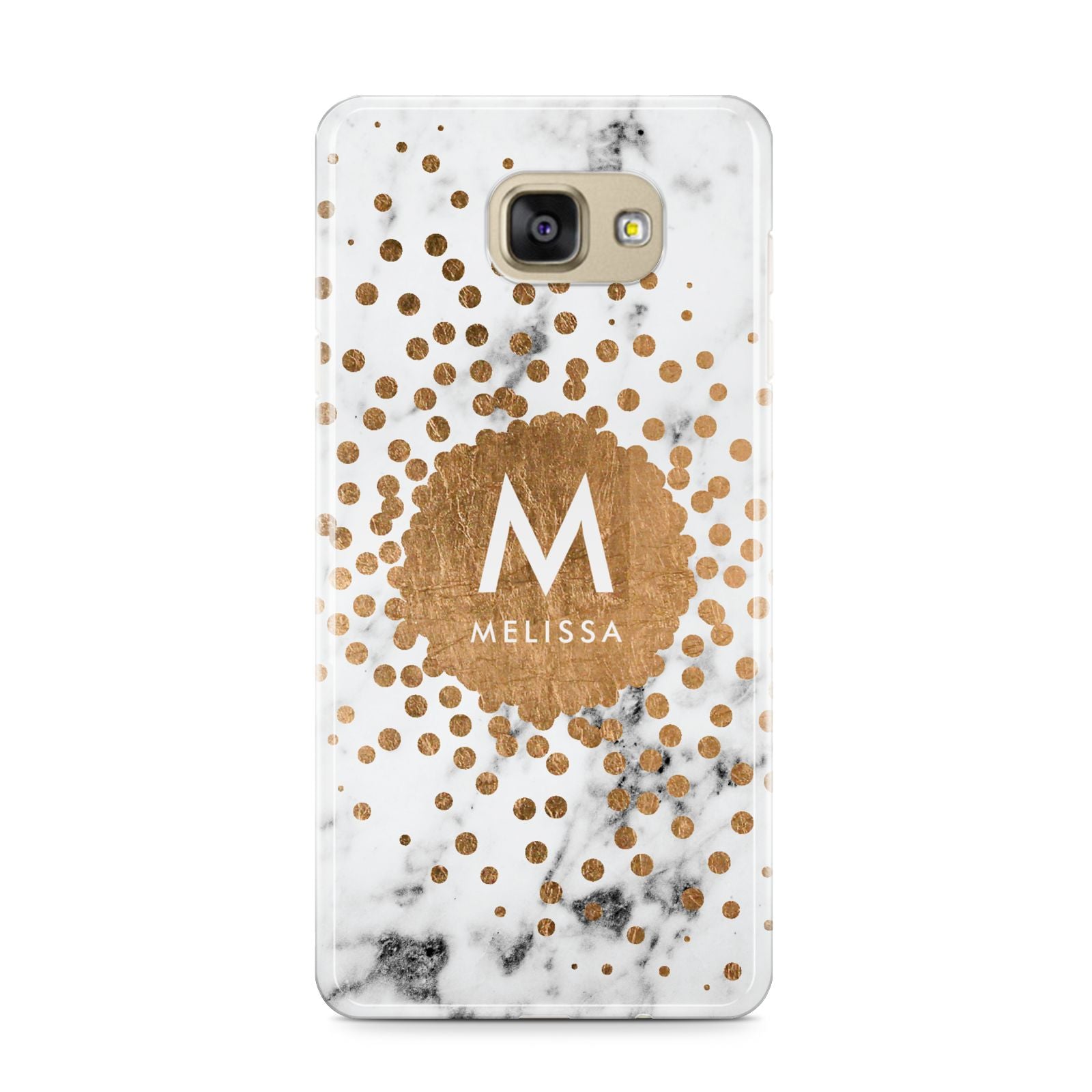 Personalised Copper Confetti Marble Name Samsung Galaxy A9 2016 Case on gold phone