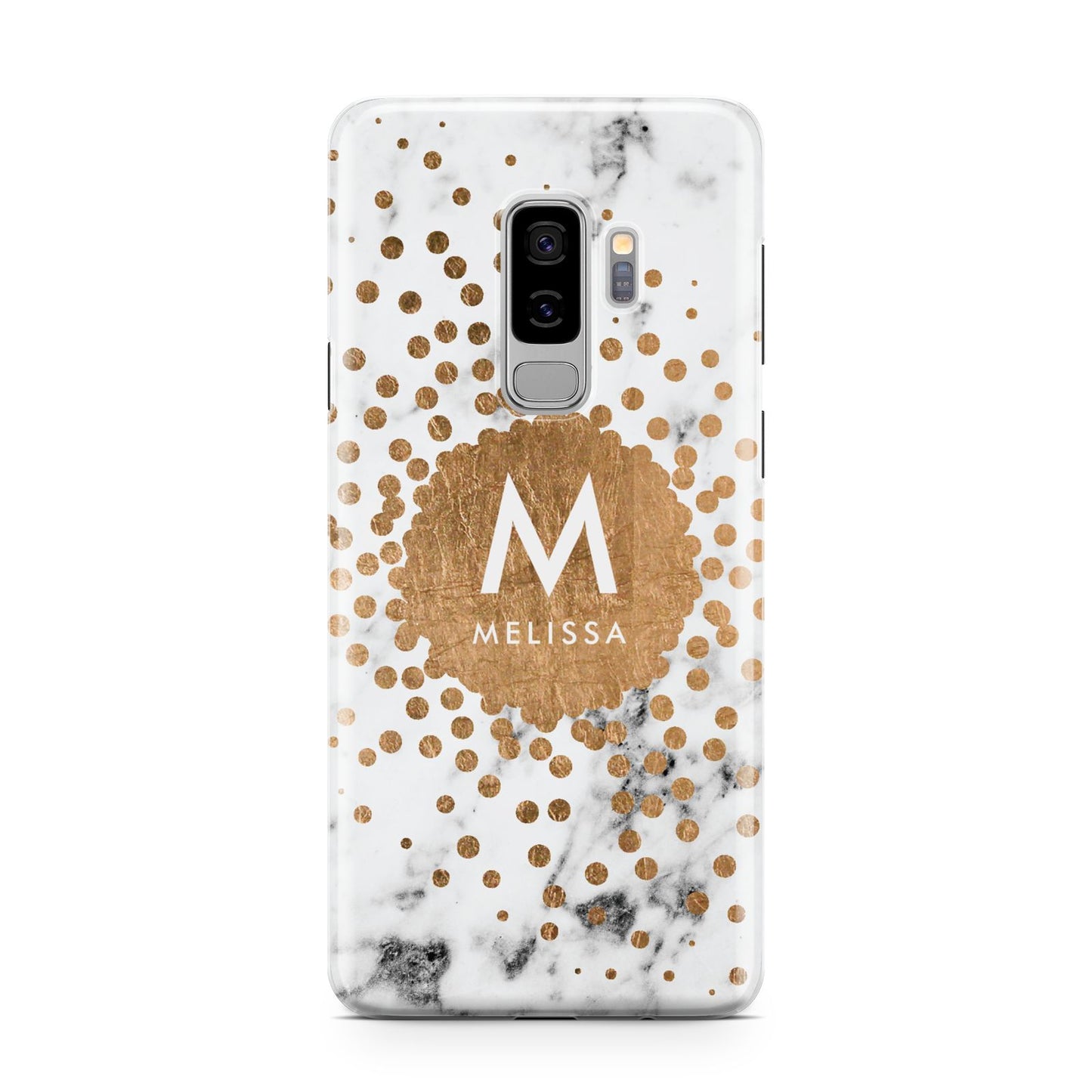 Personalised Copper Confetti Marble Name Samsung Galaxy S9 Plus Case on Silver phone