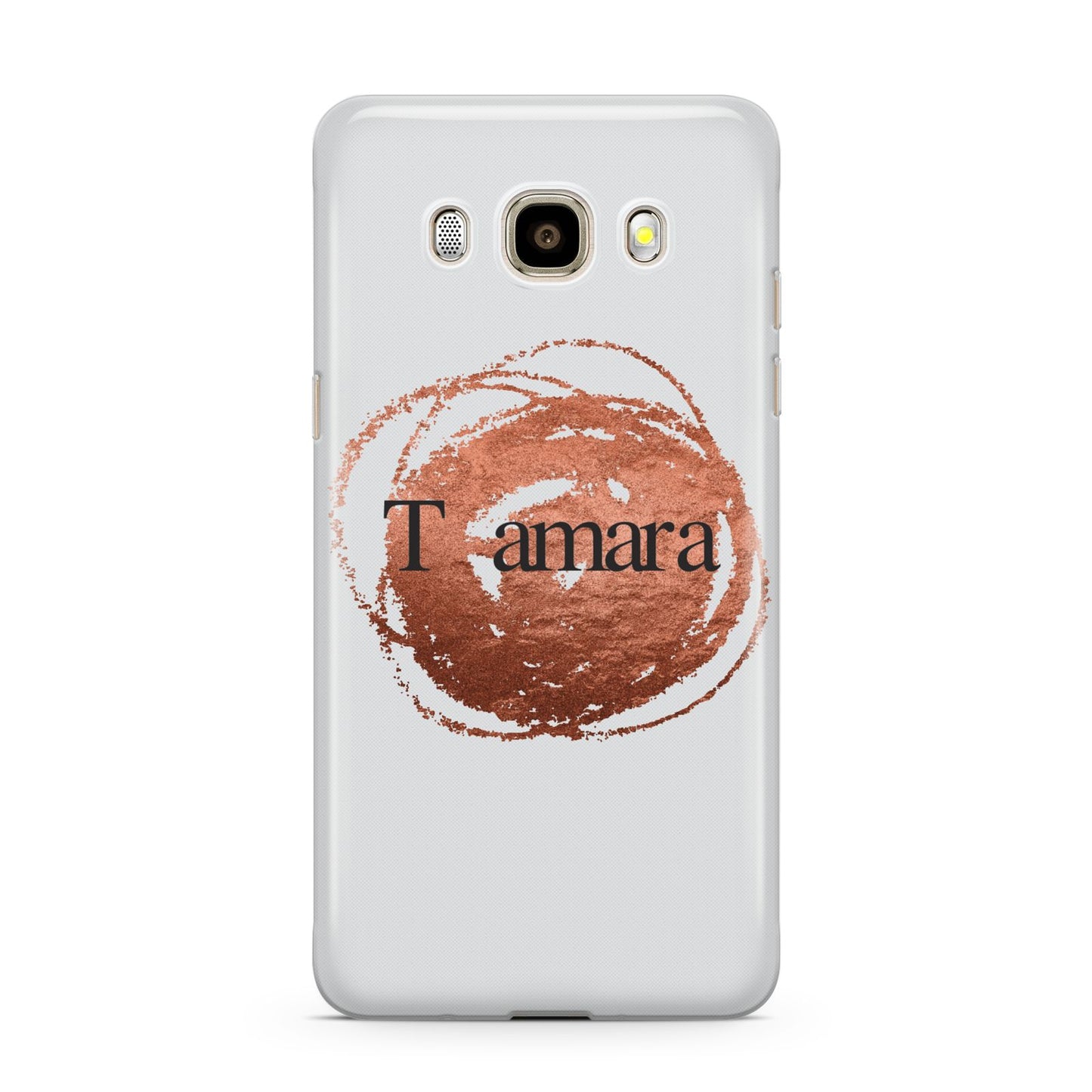 Personalised Copper Effect Custom Initials Samsung Galaxy J7 2016 Case on gold phone