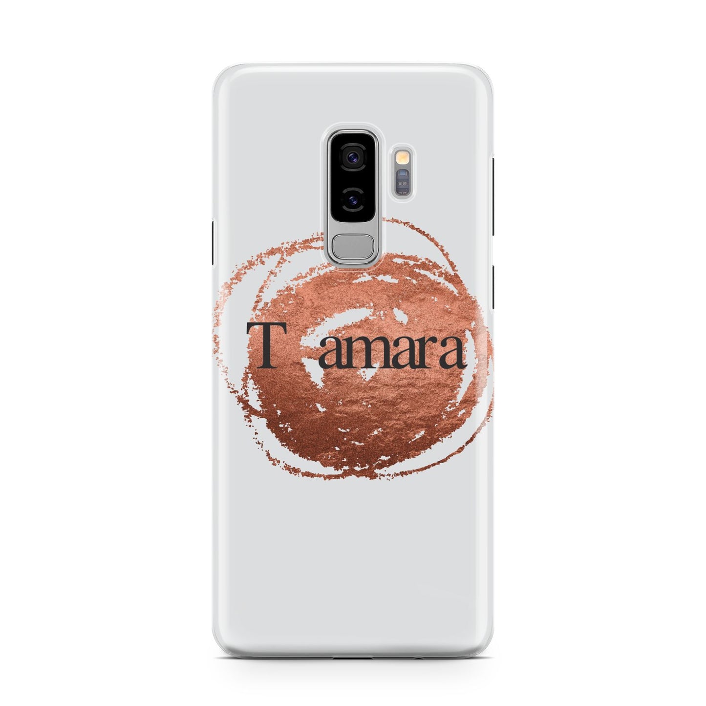 Personalised Copper Effect Custom Initials Samsung Galaxy S9 Plus Case on Silver phone