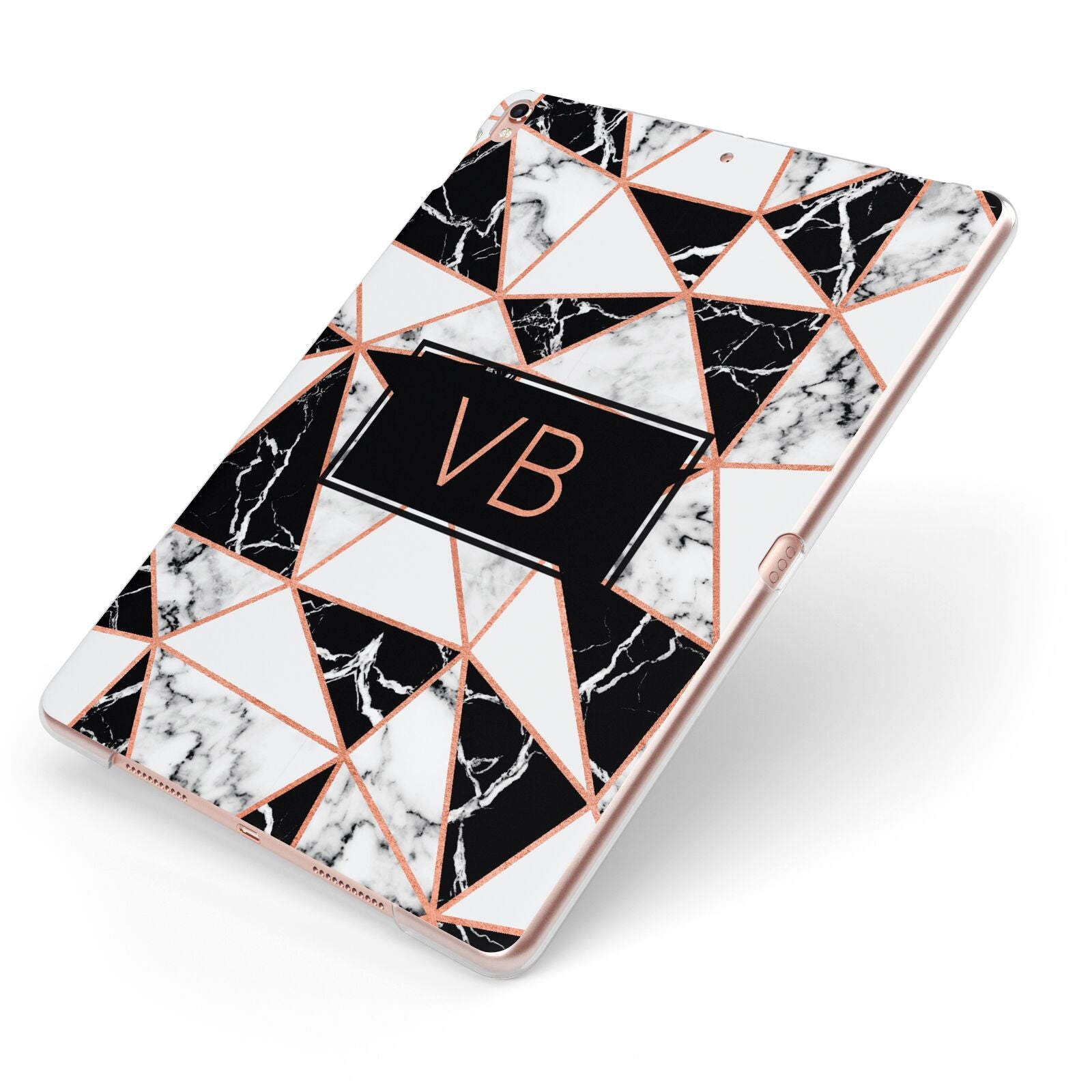 Personalised Copper Marble Initials Apple iPad Case on Rose Gold iPad Side View