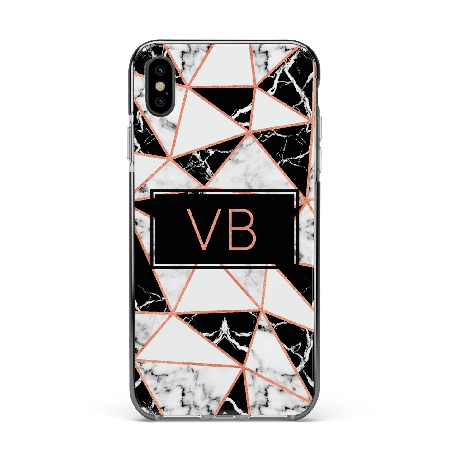 Personalised Copper Marble Initials Apple iPhone Xs Max Impact Case Black Edge on Black Phone