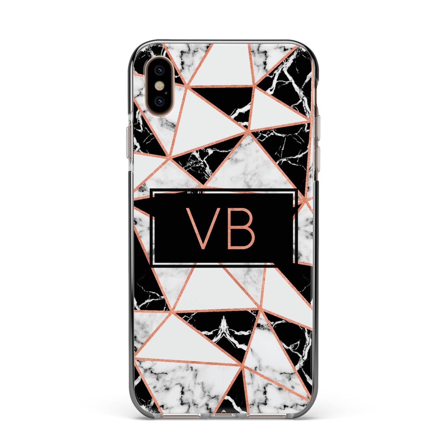 Personalised Copper Marble Initials Apple iPhone Xs Max Impact Case Black Edge on Gold Phone