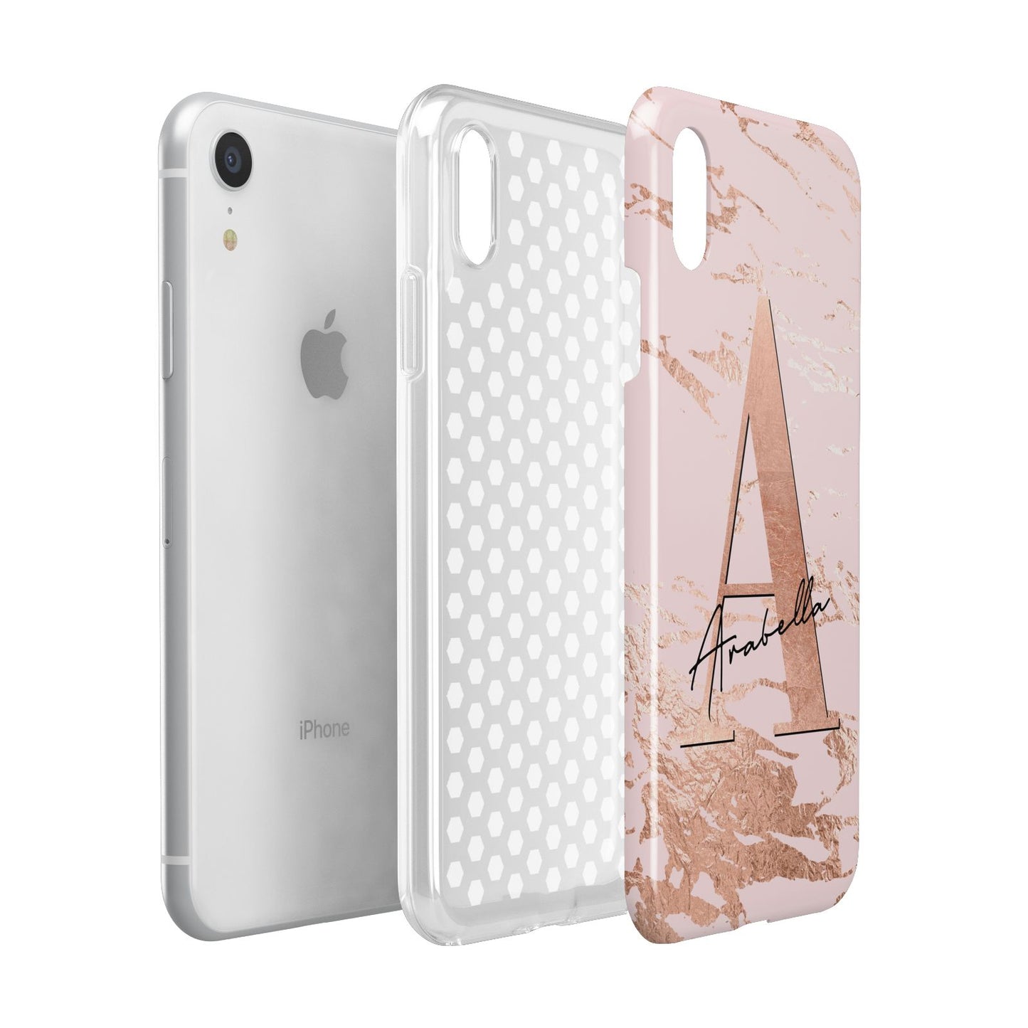 Personalised Copper Pink Marble Apple iPhone XR White 3D Tough Case Expanded view