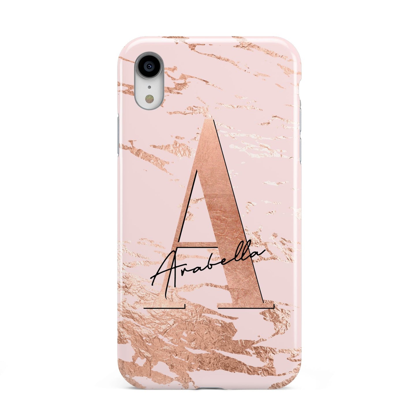 Personalised Copper Pink Marble Apple iPhone XR White 3D Tough Case