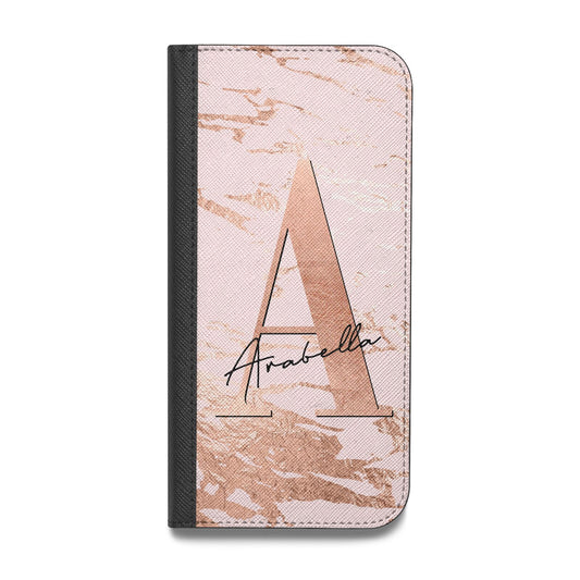 Personalised Copper Pink Marble Vegan Leather Flip iPhone Case