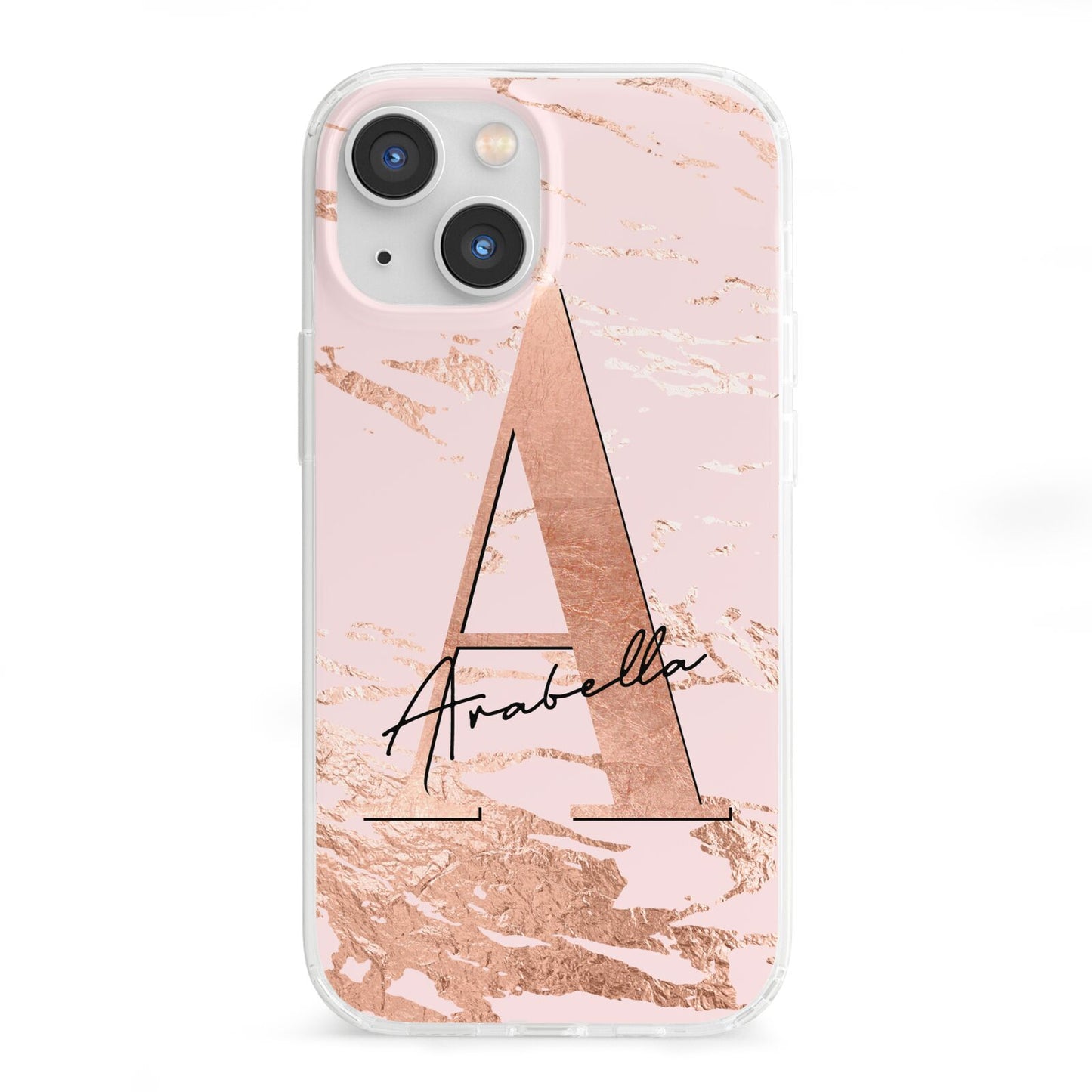 Personalised Copper Pink Marble iPhone 13 Mini Clear Bumper Case