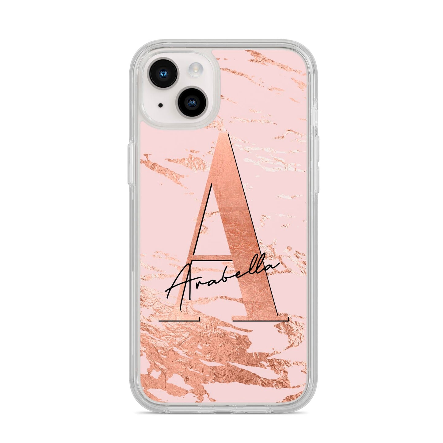 Personalised Copper Pink Marble iPhone 14 Plus Clear Tough Case Starlight