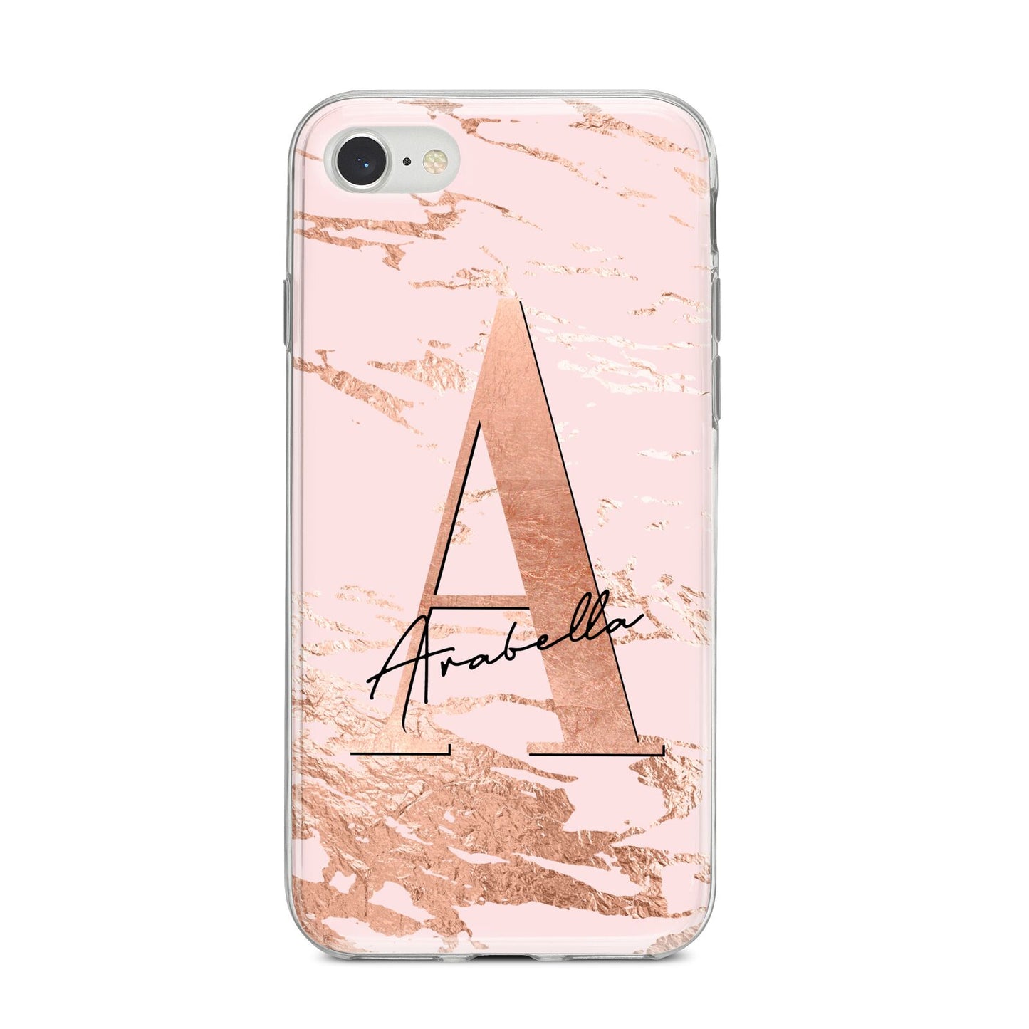 Personalised Copper Pink Marble iPhone 8 Bumper Case on Silver iPhone