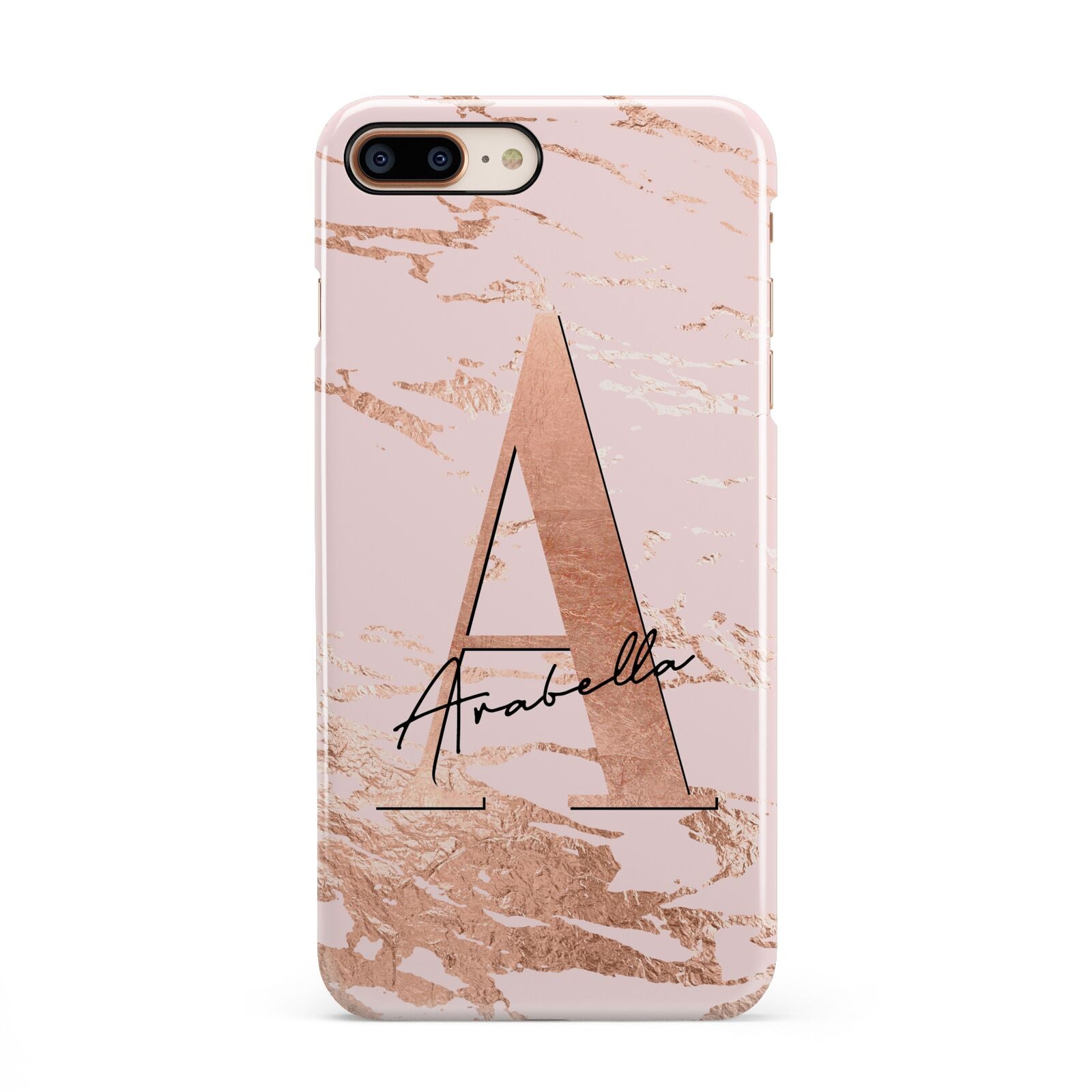 Personalised Copper Pink Marble iPhone 8 Plus 3D Snap Case on Gold Phone