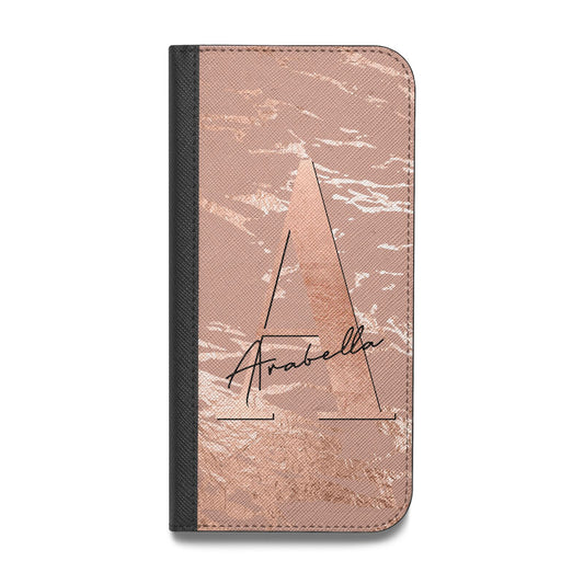 Personalised Copper Taupe Marble Vegan Leather Flip iPhone Case