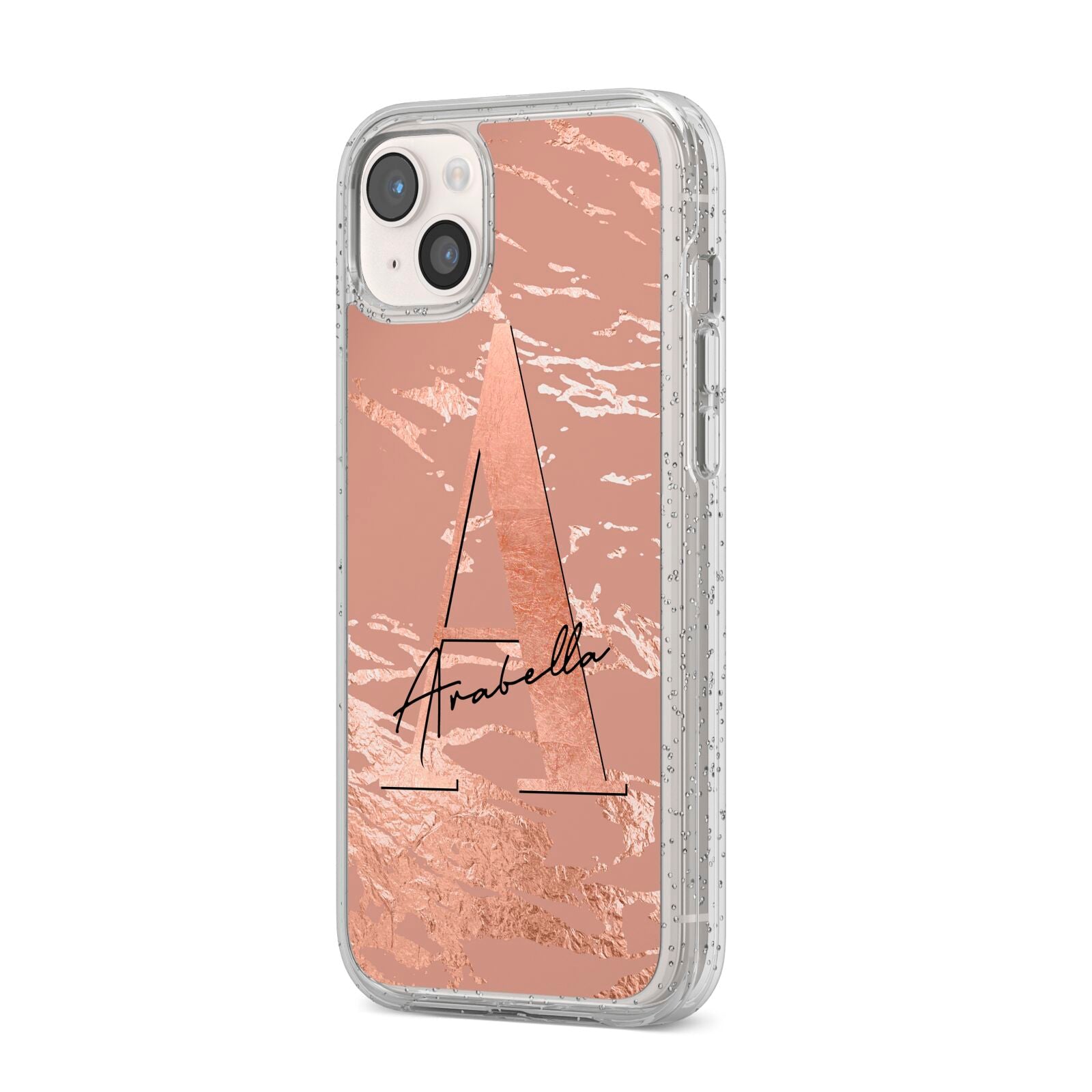 Personalised Copper Taupe Marble iPhone 14 Plus Glitter Tough Case Starlight Angled Image