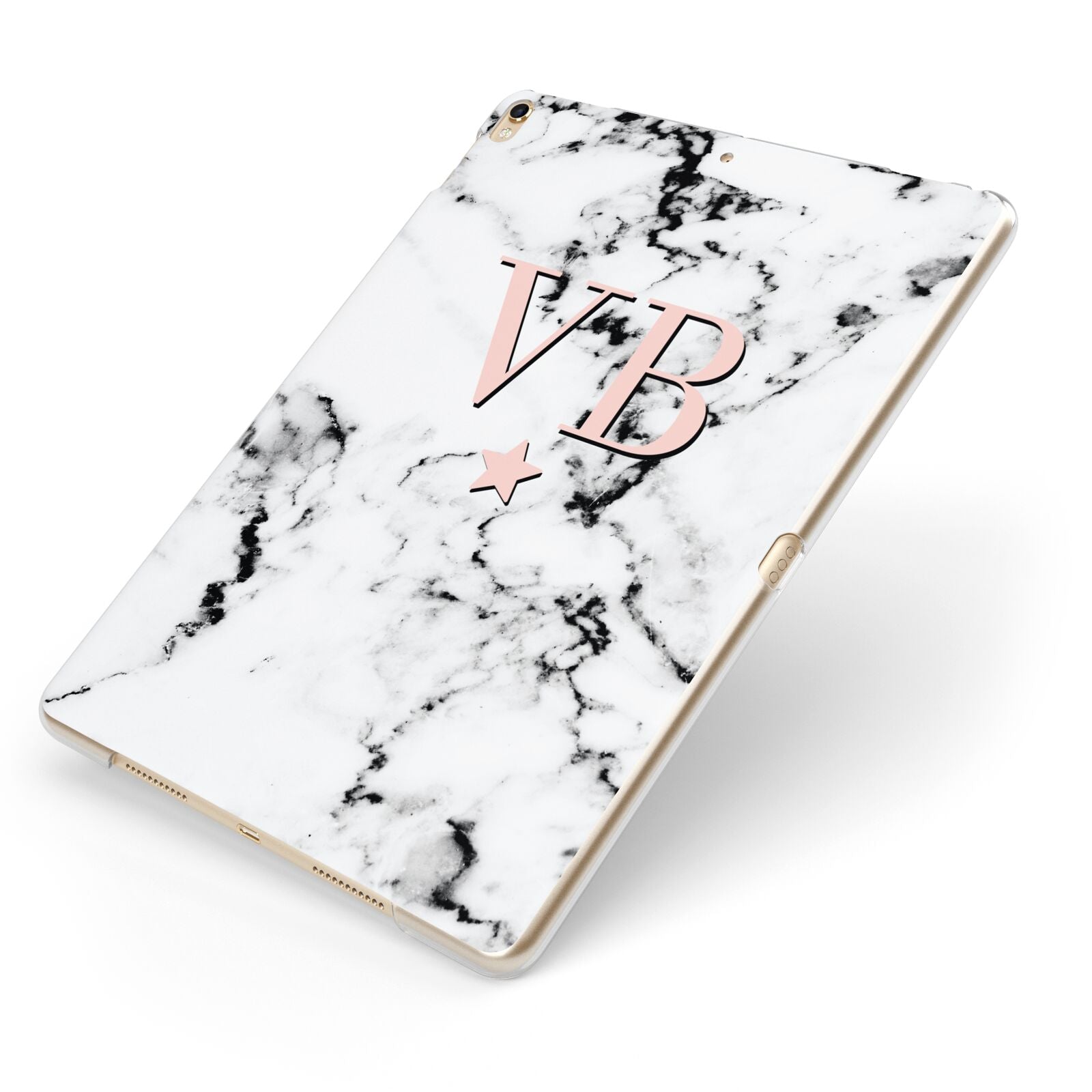Personalised Coral Initials Star Marble Apple iPad Case on Gold iPad Side View