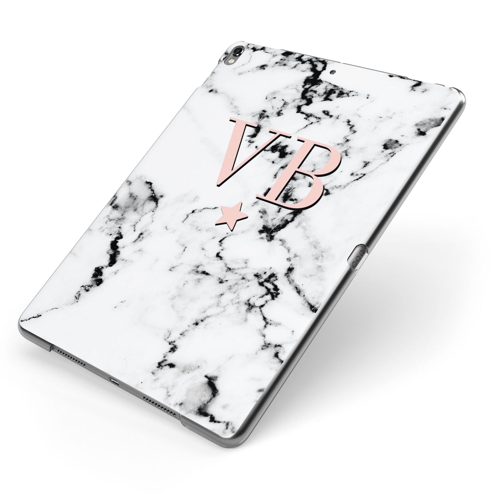 Personalised Coral Initials Star Marble Apple iPad Case on Grey iPad Side View