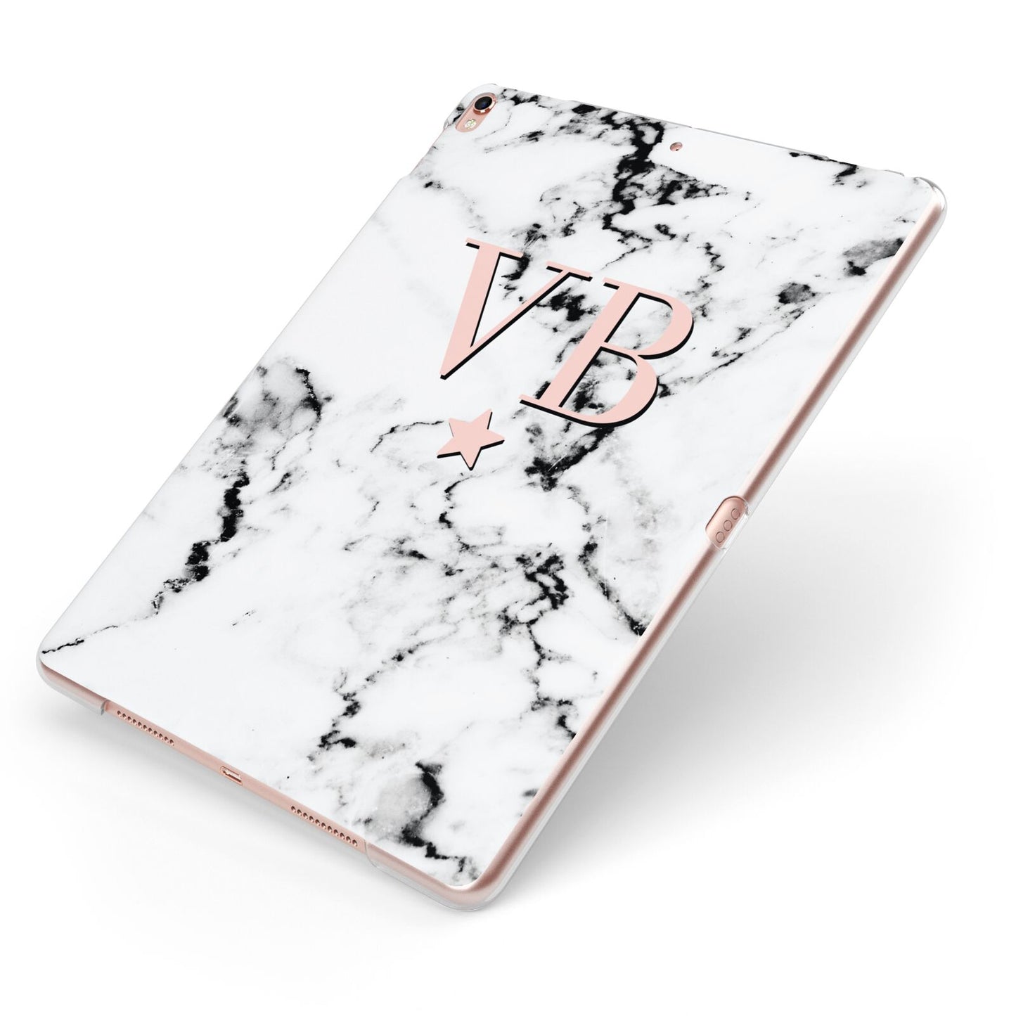 Personalised Coral Initials Star Marble Apple iPad Case on Rose Gold iPad Side View