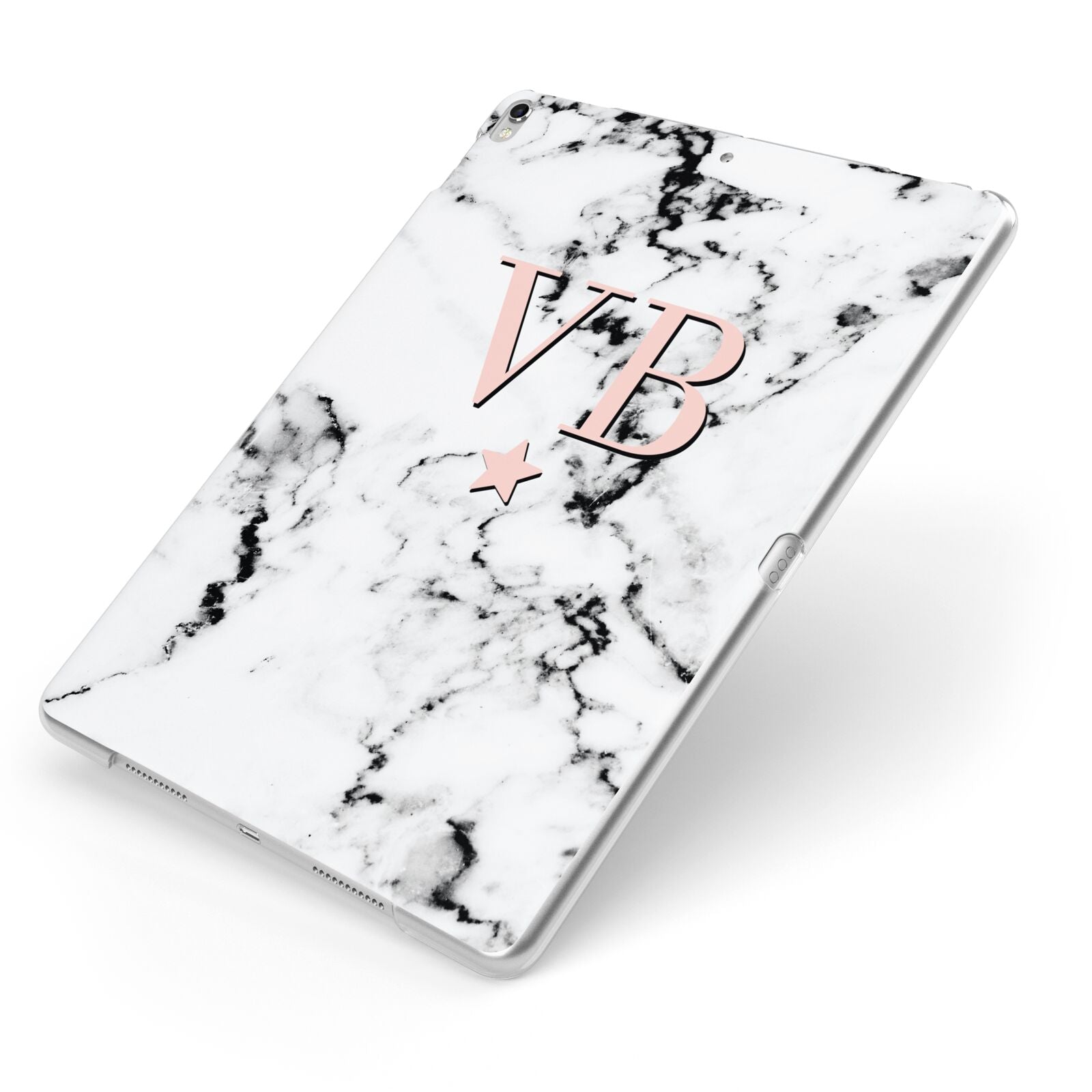Personalised Coral Initials Star Marble Apple iPad Case on Silver iPad Side View