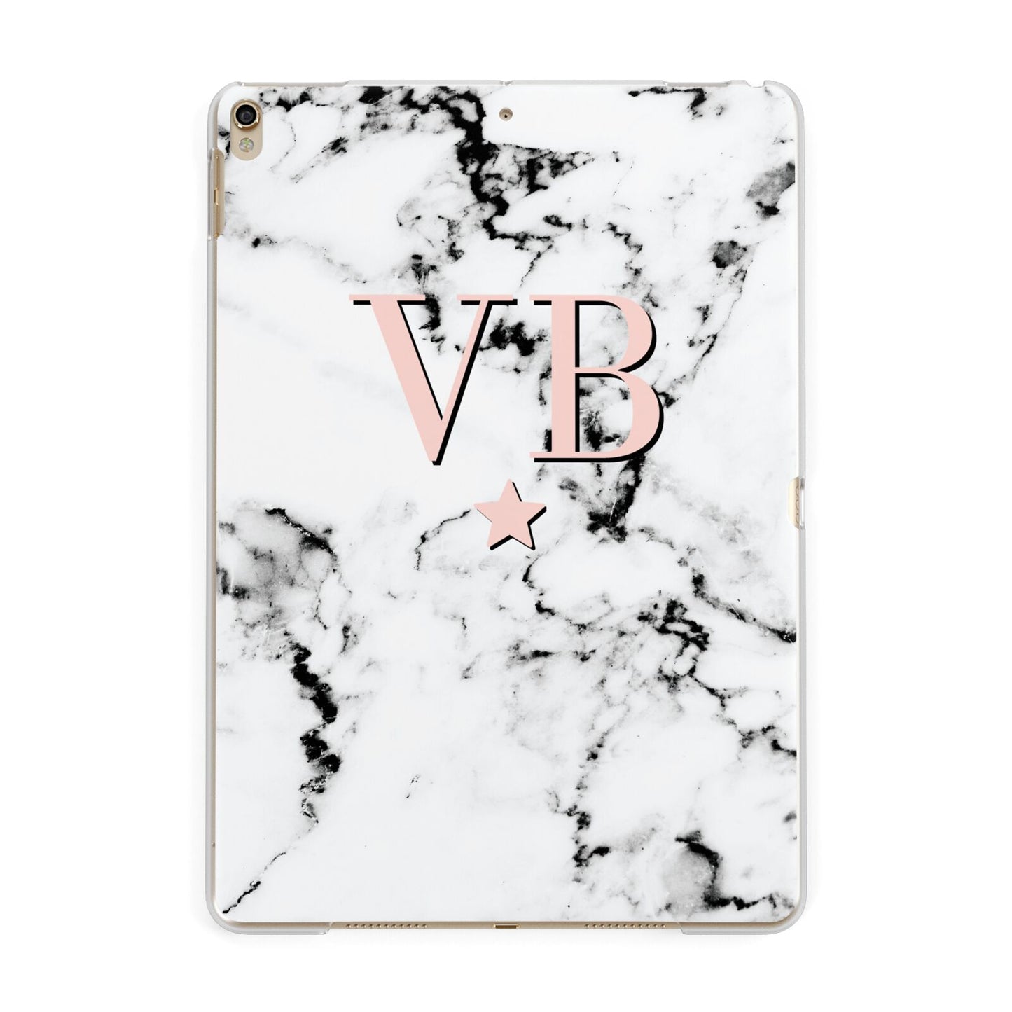 Personalised Coral Initials Star Marble Apple iPad Gold Case