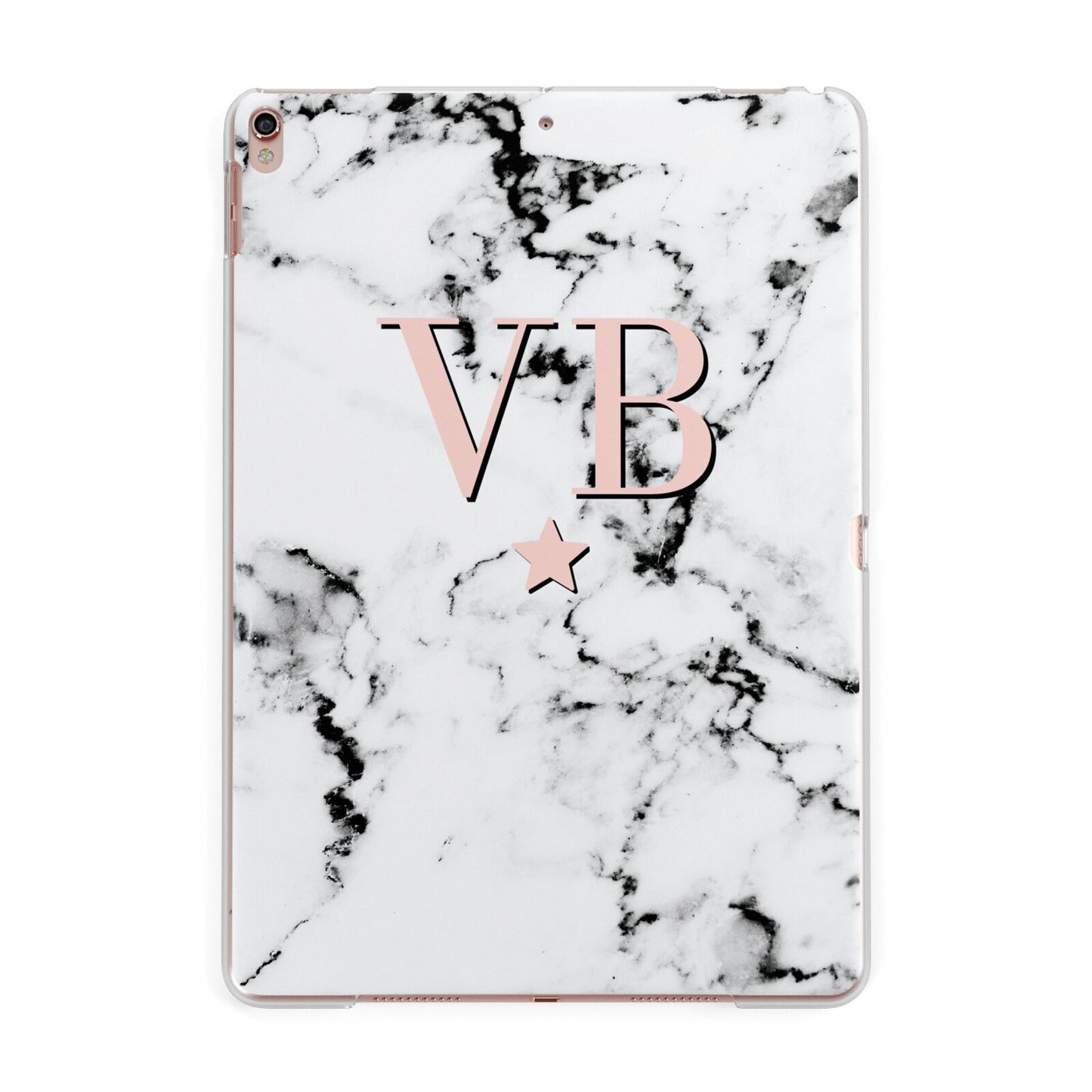 Personalised Coral Initials Star Marble Apple iPad Rose Gold Case
