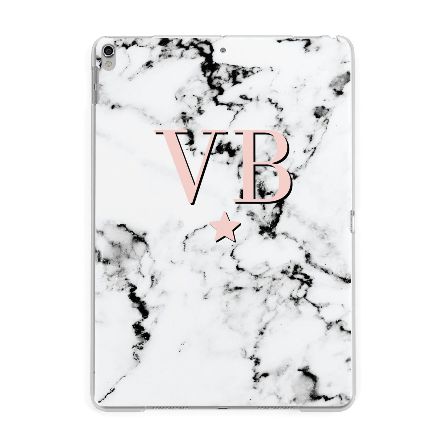 Personalised Coral Initials Star Marble Apple iPad Silver Case