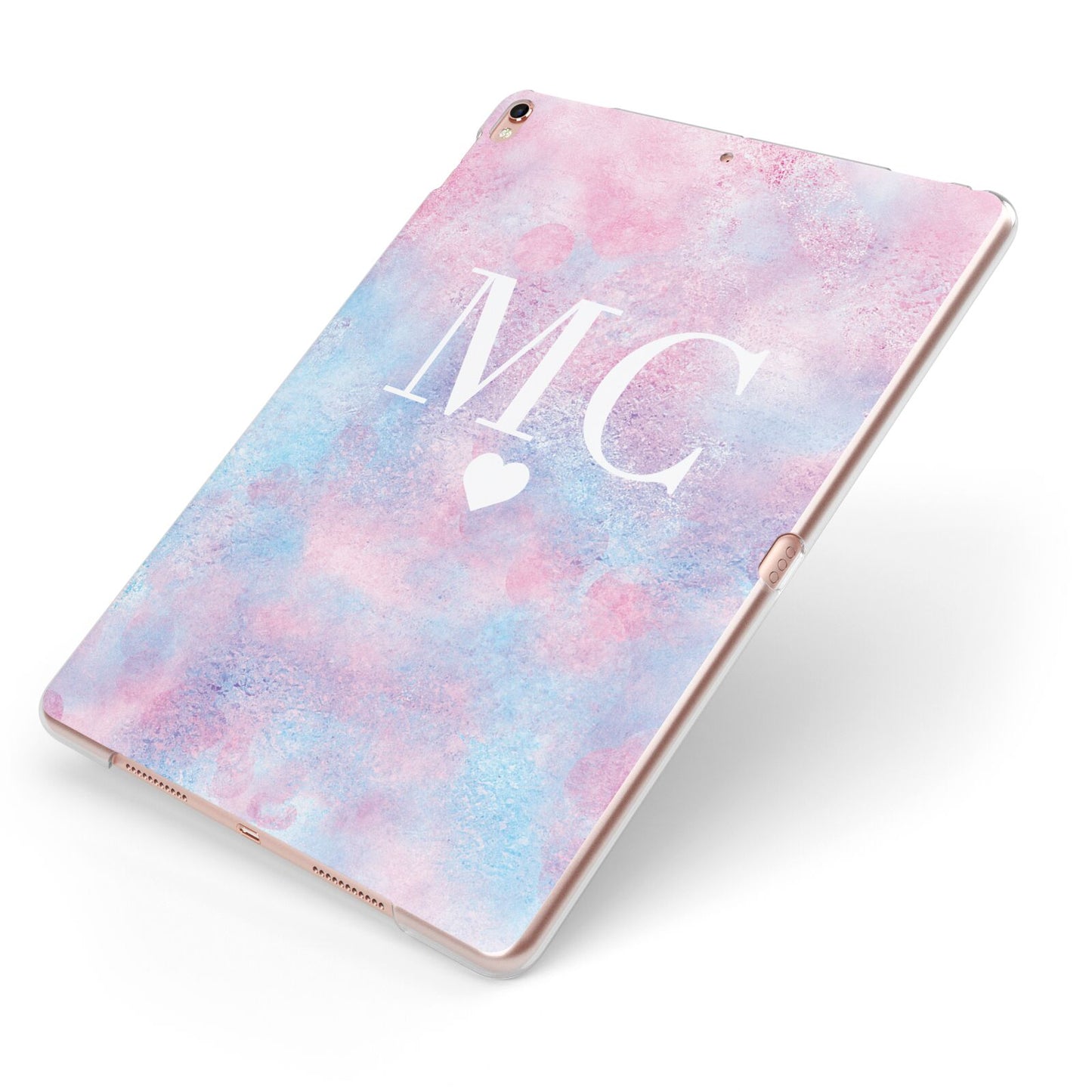 Personalised Cotton Candy Marble Initials Apple iPad Case on Rose Gold iPad Side View