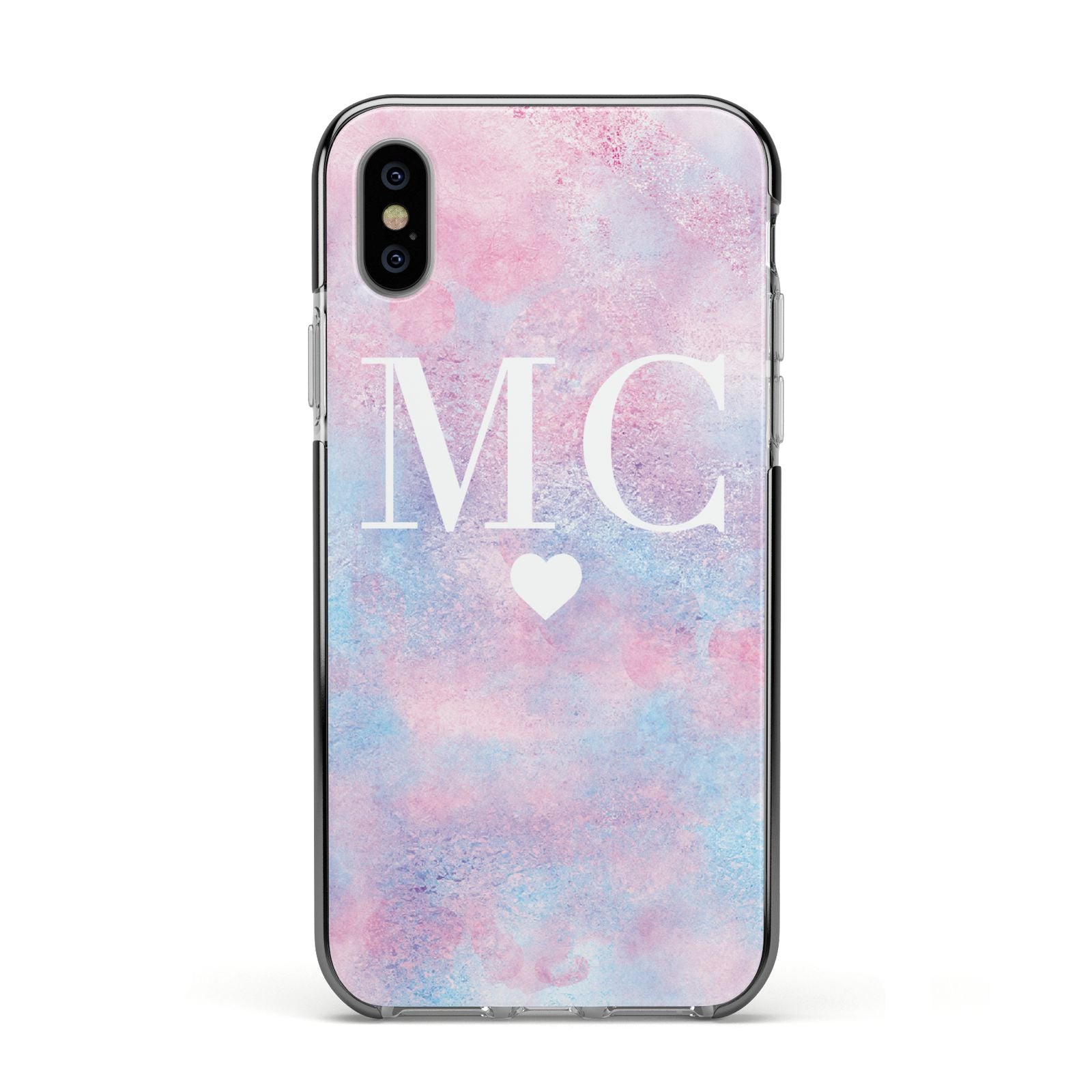 Personalised Cotton Candy Marble Initials Apple iPhone Xs Impact Case Black Edge on Silver Phone