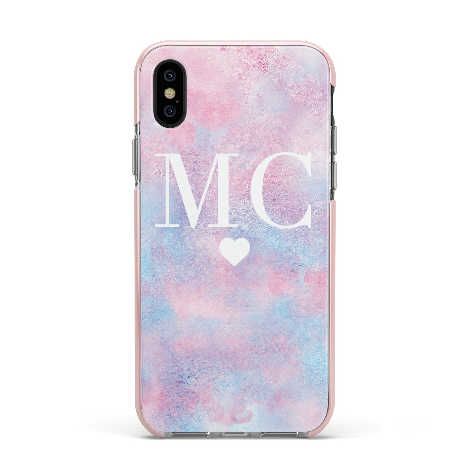 Personalised Cotton Candy Marble Initials Apple iPhone Xs Impact Case Pink Edge on Black Phone