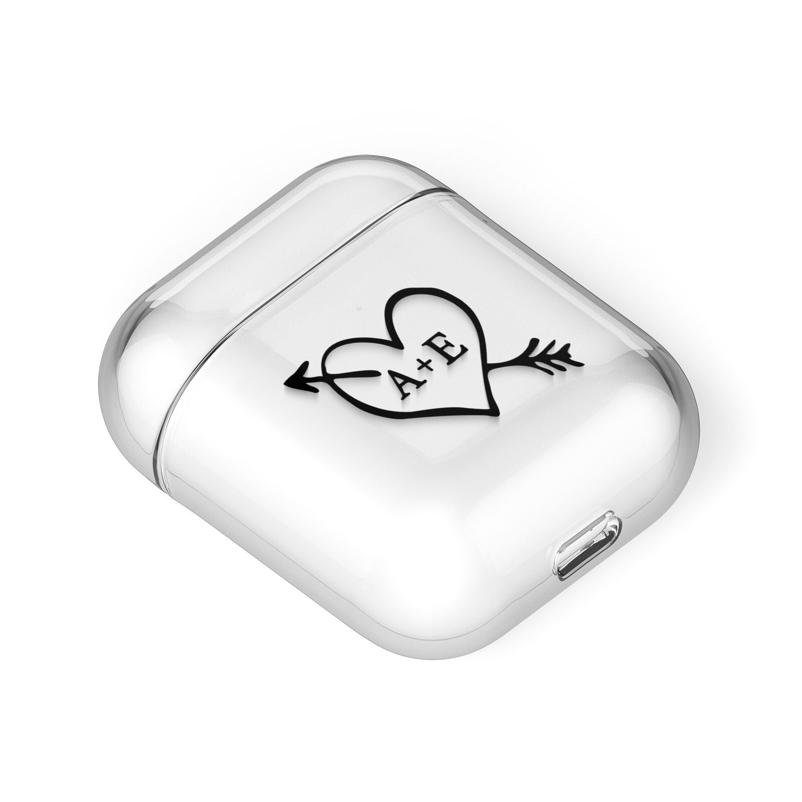 Personalised Couples Black Initials Arrow Clear AirPods Case Laid Flat