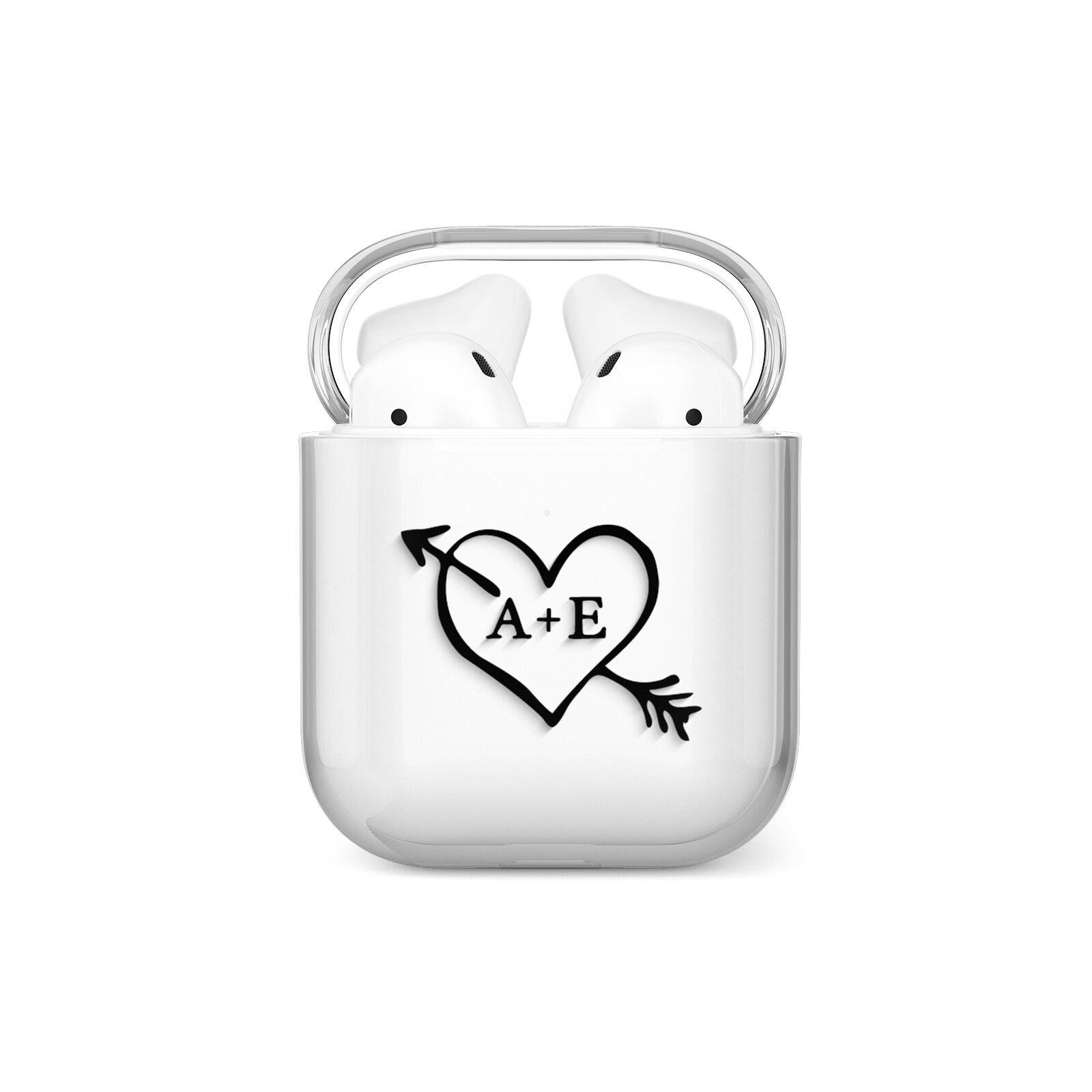 Personalised Couples Black Initials Arrow Clear AirPods Case