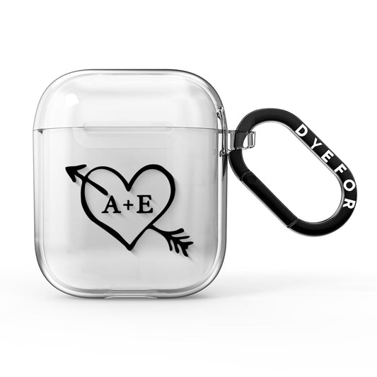 Personalised Couples Black Initials Arrow Clear AirPods Clear Case