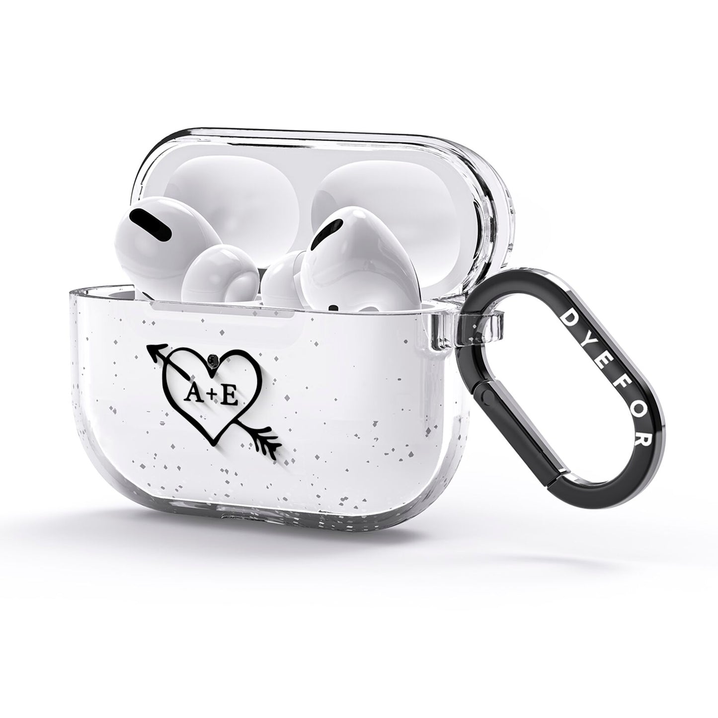 Personalised Couples Black Initials Arrow Clear AirPods Glitter Case 3rd Gen Side Image