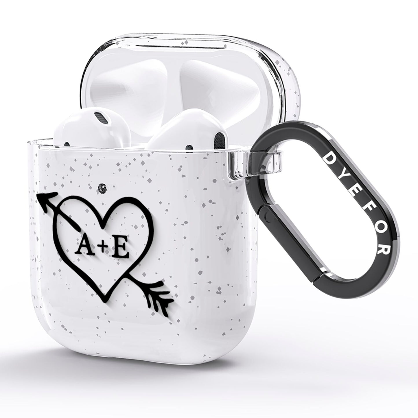 Personalised Couples Black Initials Arrow Clear AirPods Glitter Case Side Image