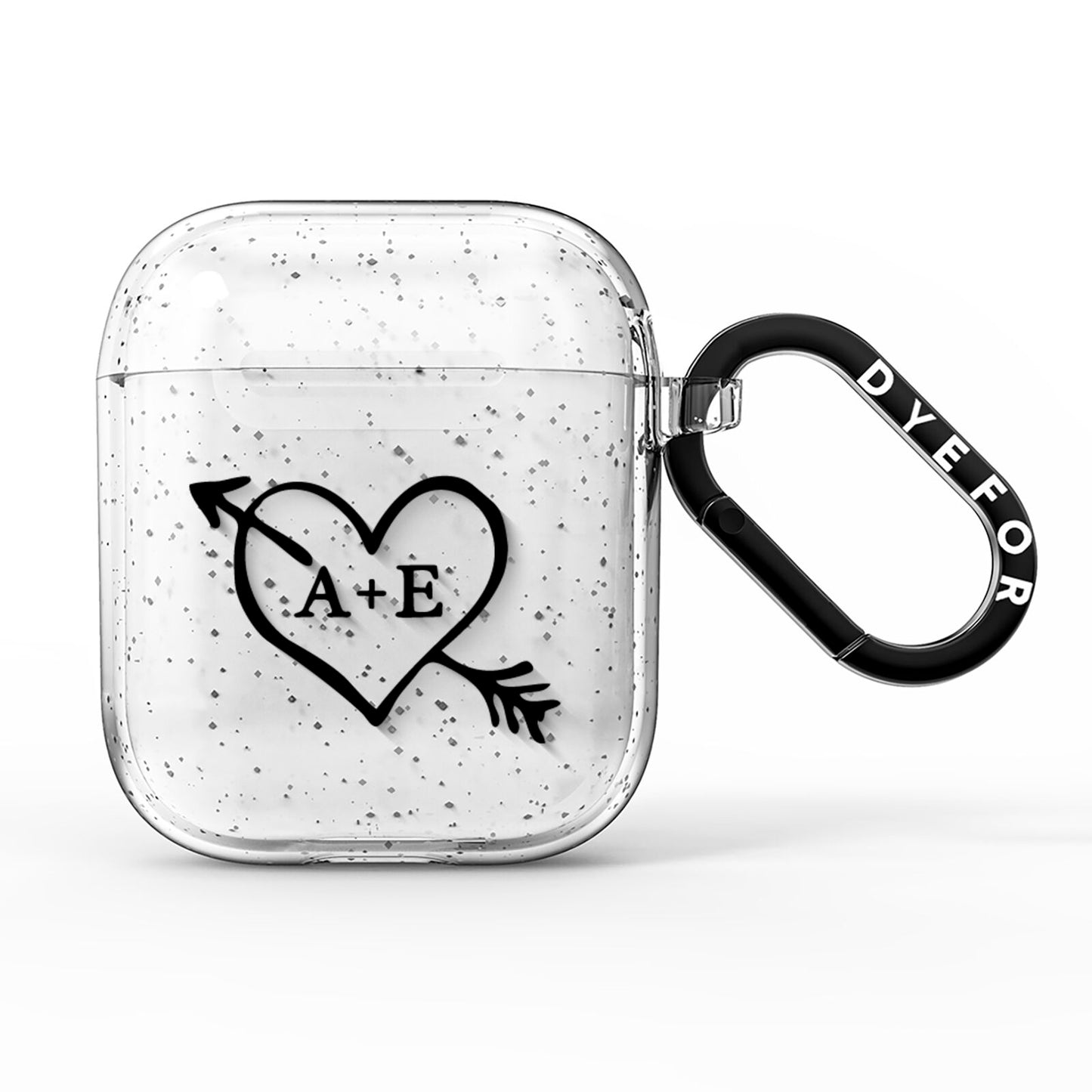 Personalised Couples Black Initials Arrow Clear AirPods Glitter Case