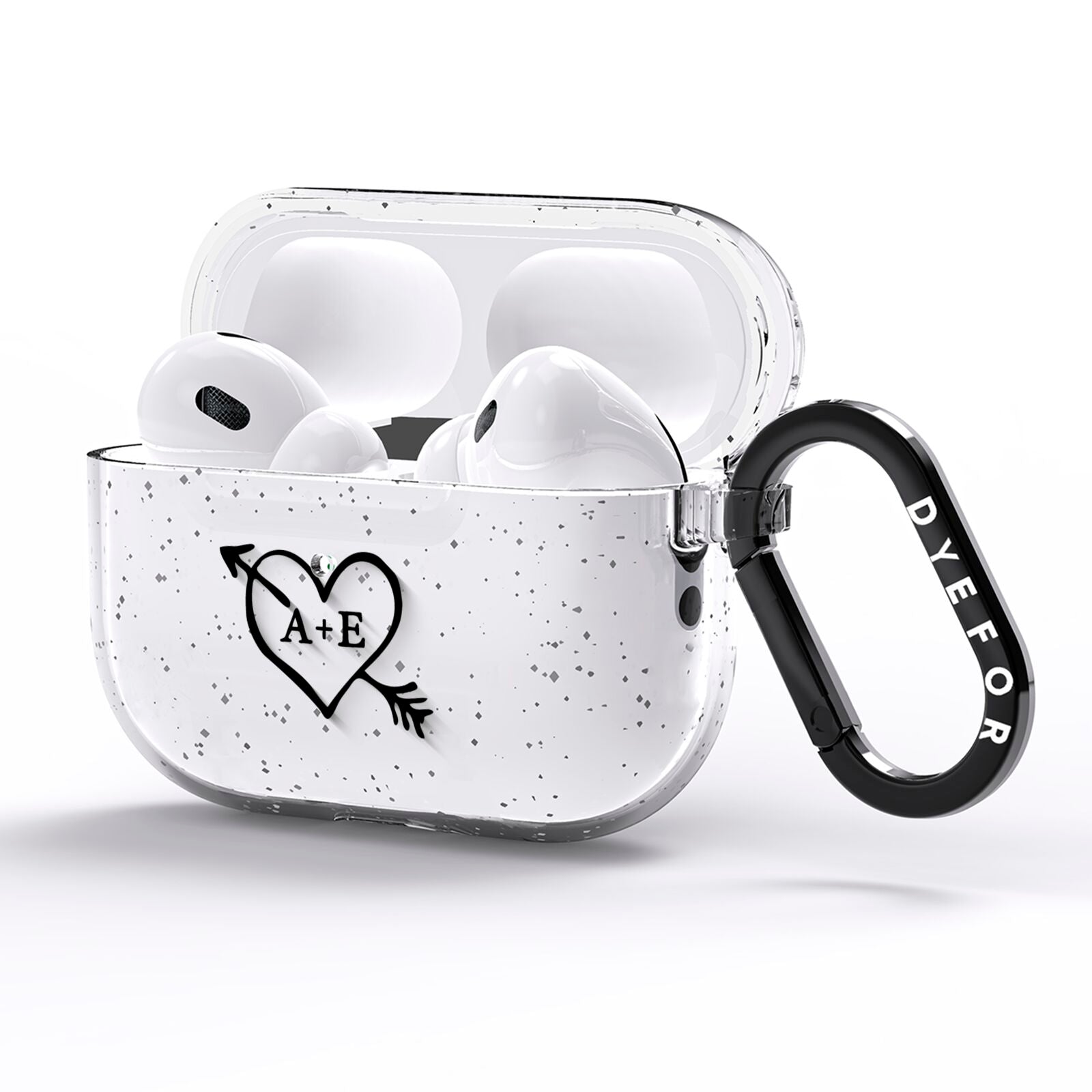 Personalised Couples Black Initials Arrow Clear AirPods Pro Glitter Case Side Image