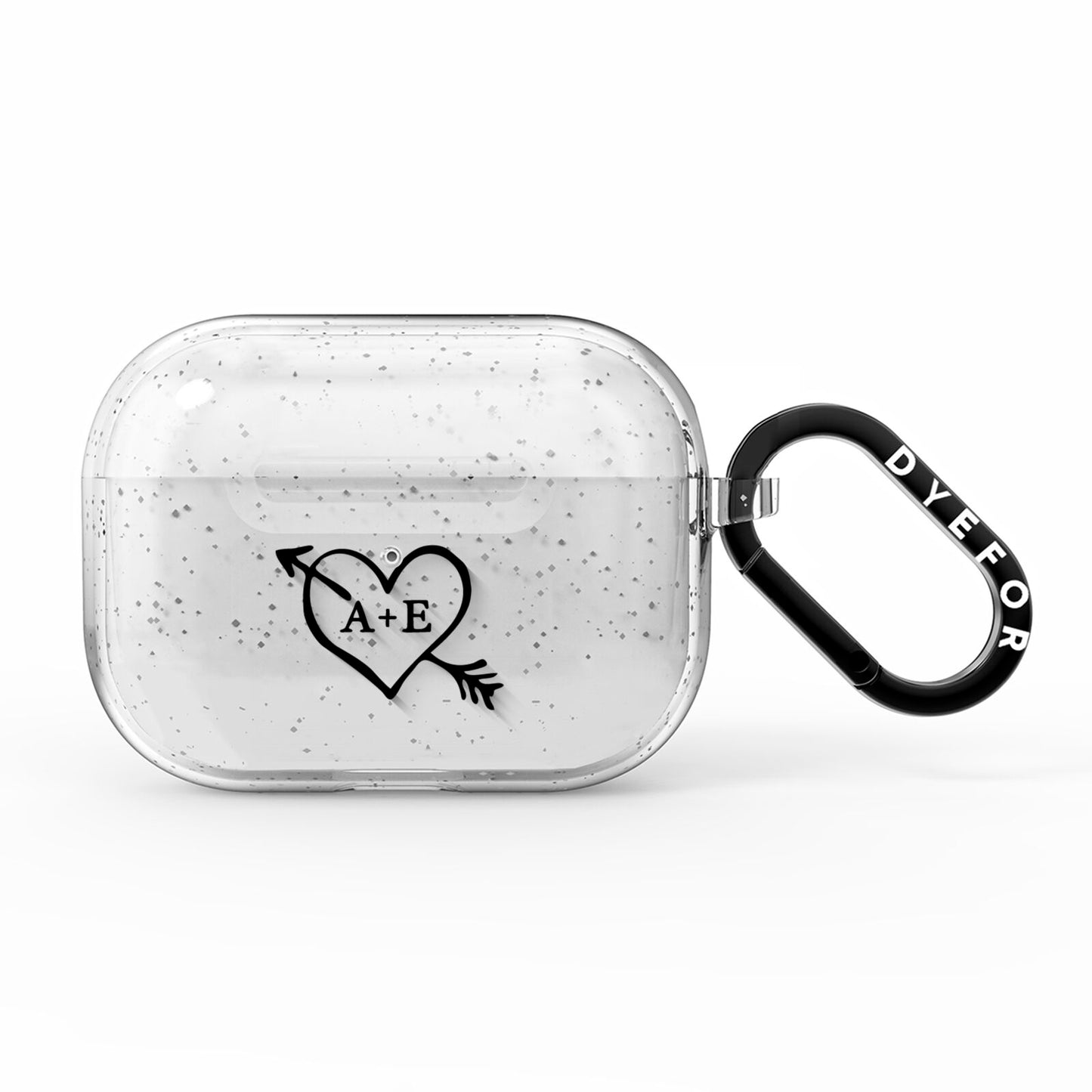 Personalised Couples Black Initials Arrow Clear AirPods Pro Glitter Case