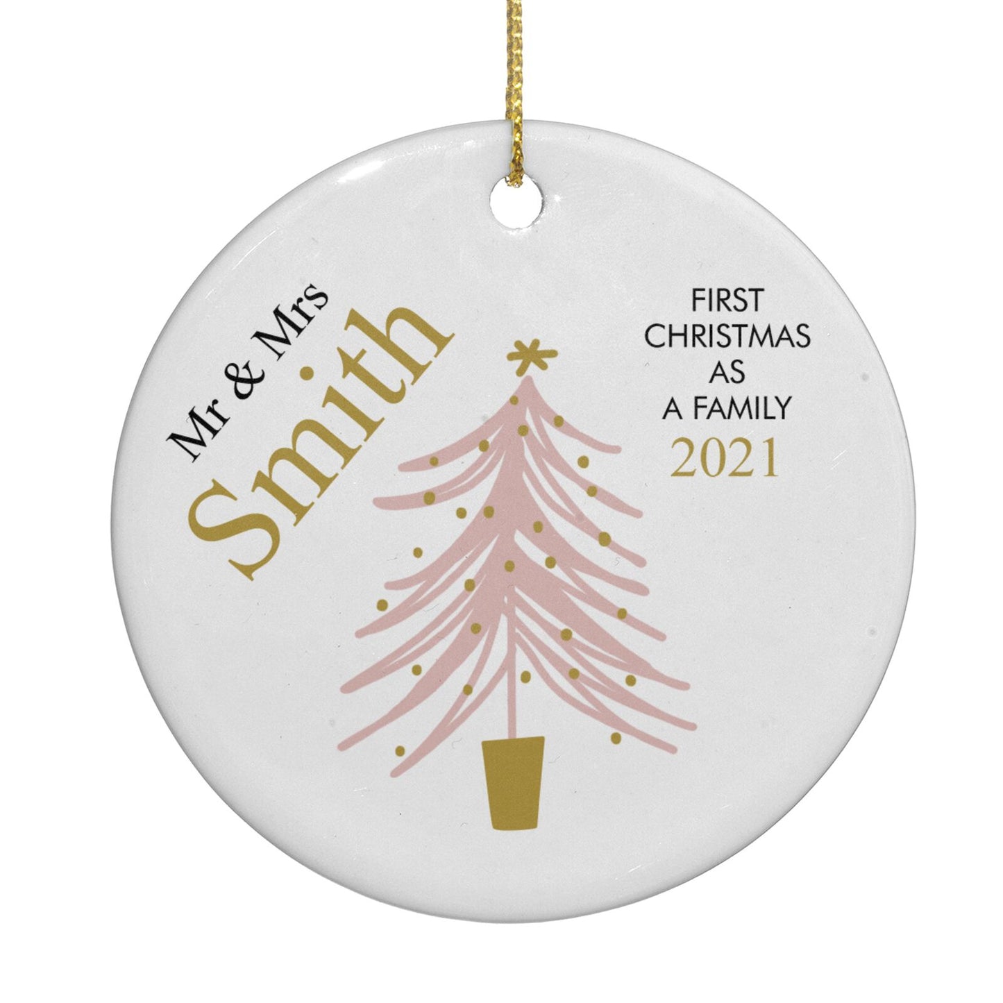 Personalised Couples First Christmas Circle Decoration Back Image