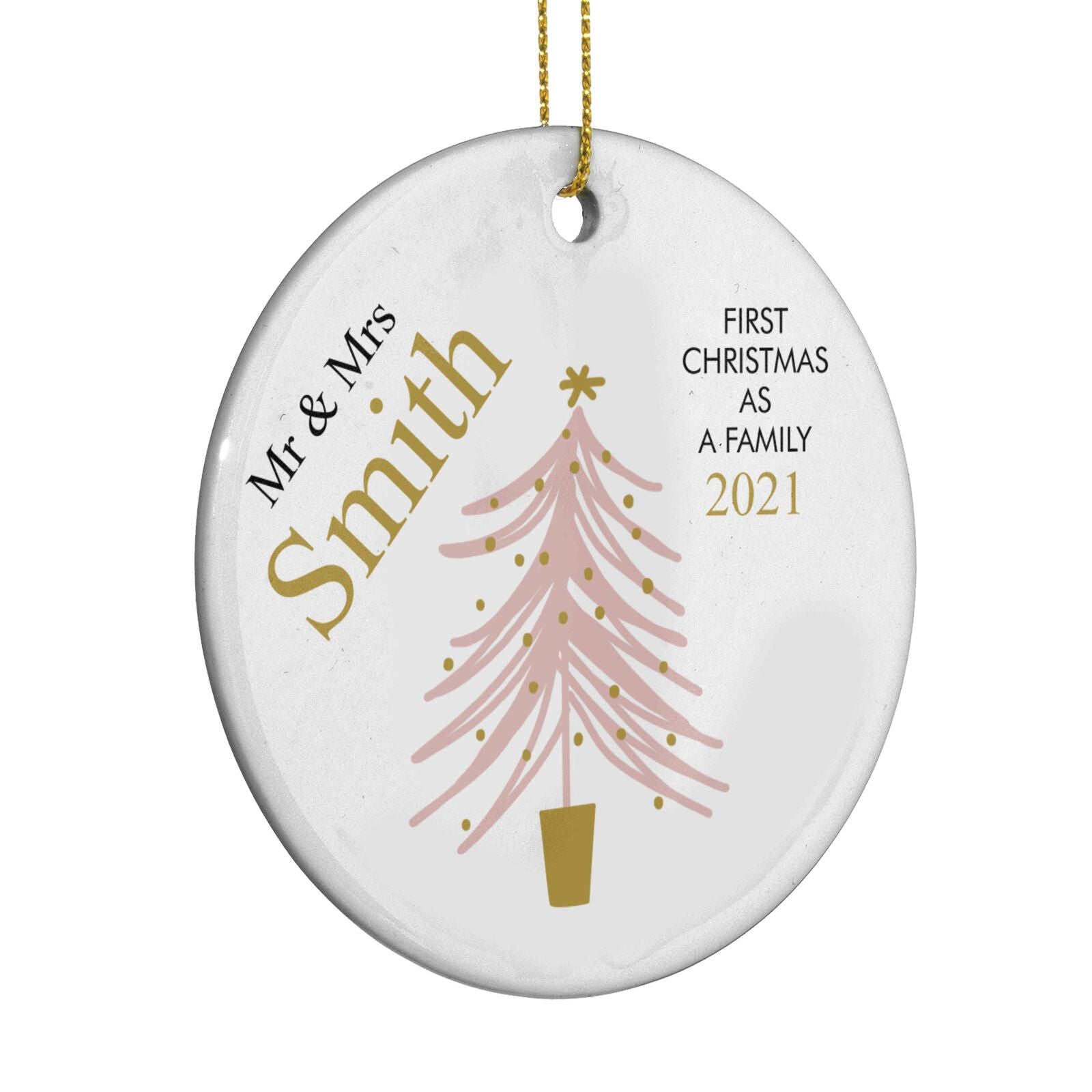 Personalised Couples First Christmas Circle Decoration Side Angle