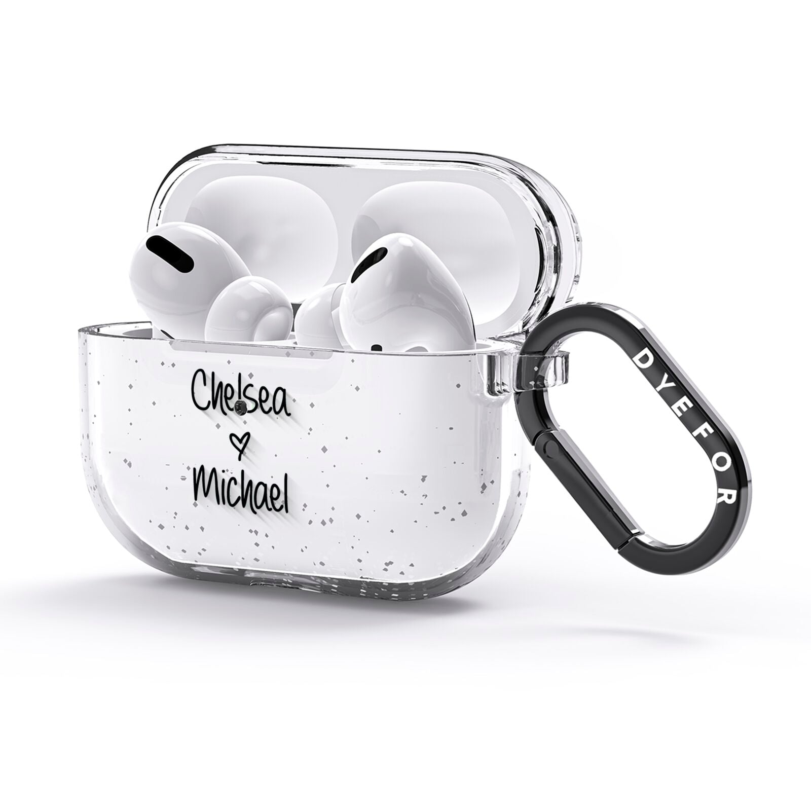 Personalised Couples Names Handwritten Black Clear AirPods Glitter Case 3rd Gen Side Image