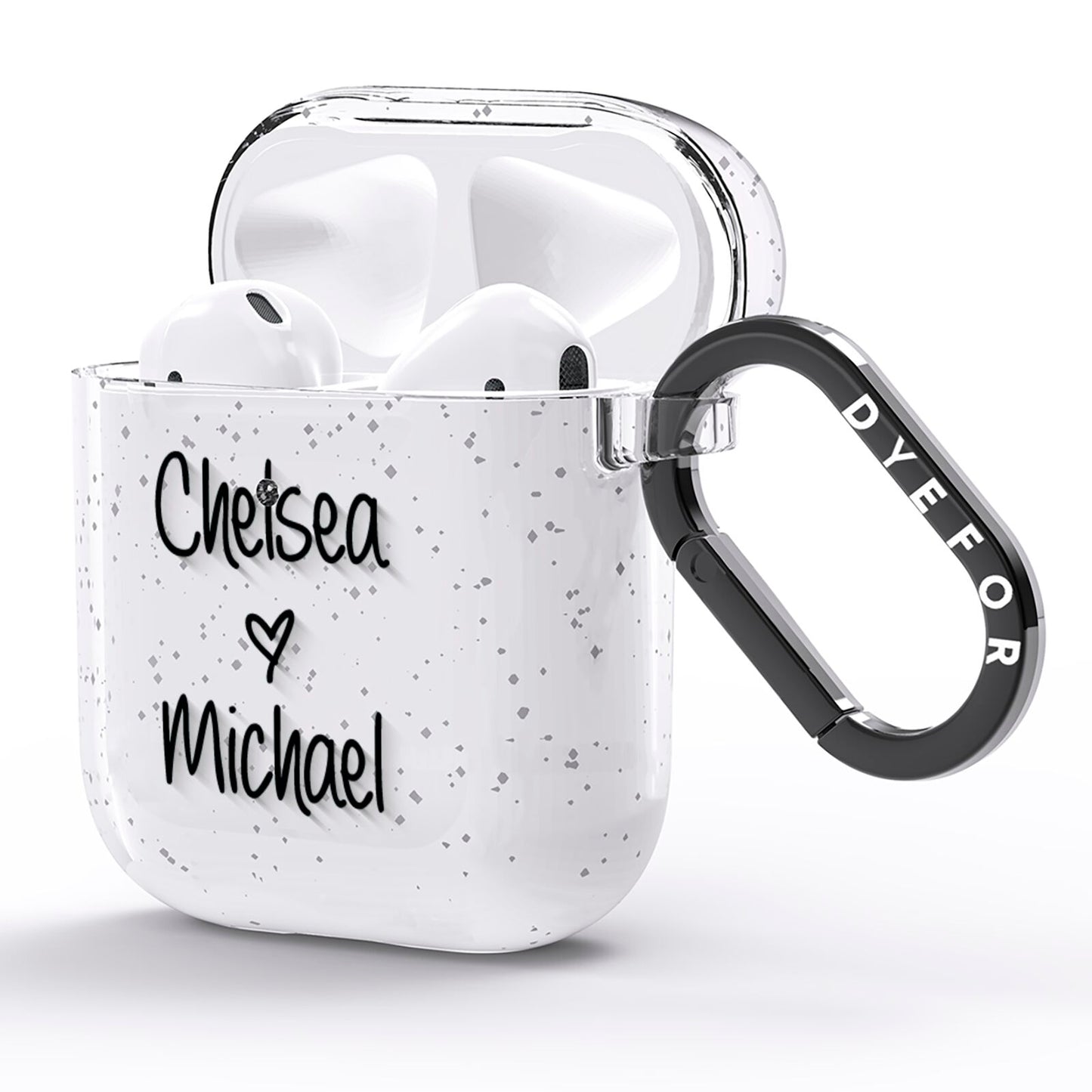 Personalised Couples Names Handwritten Black Clear AirPods Glitter Case Side Image