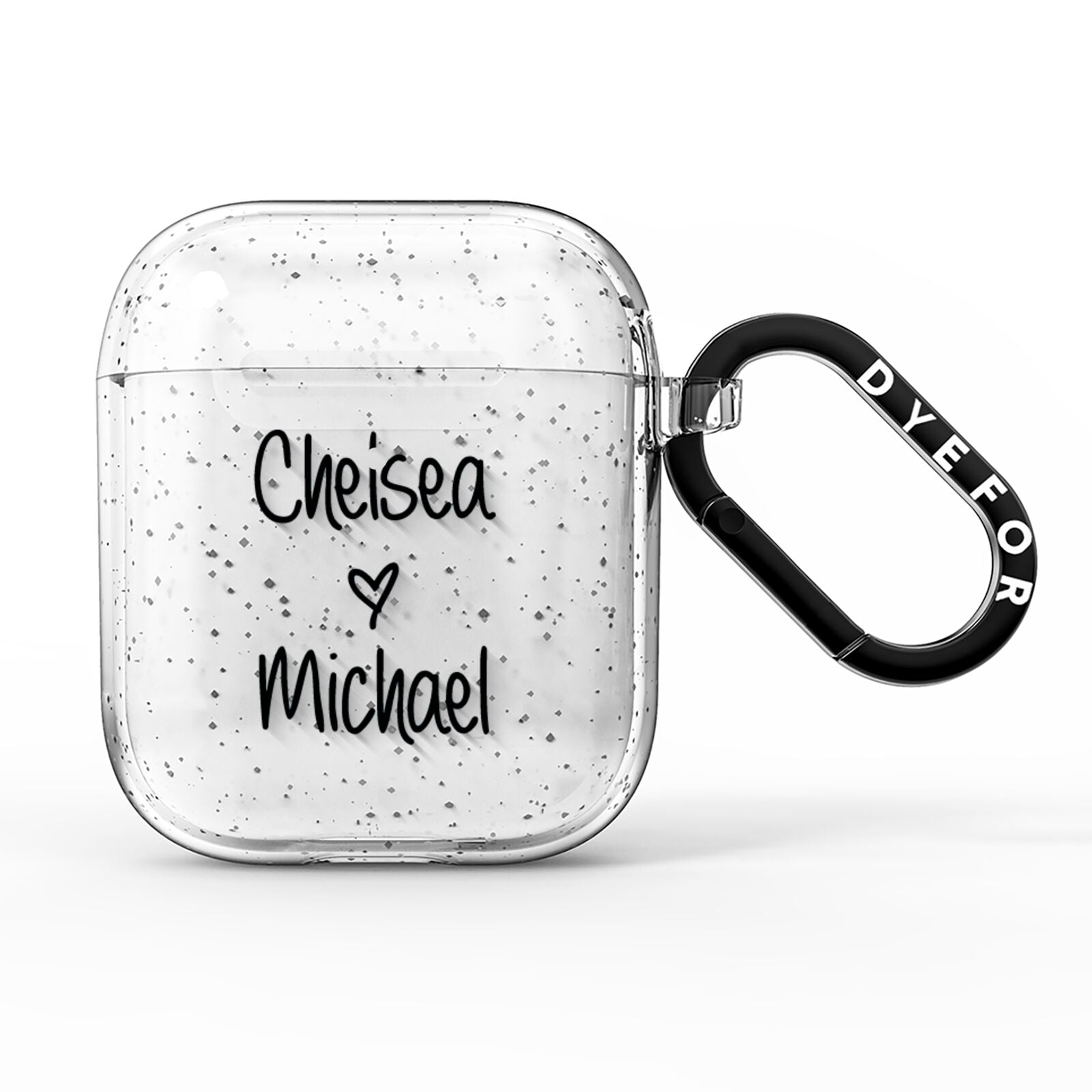 Personalised Couples Names Handwritten Black Clear AirPods Glitter Case