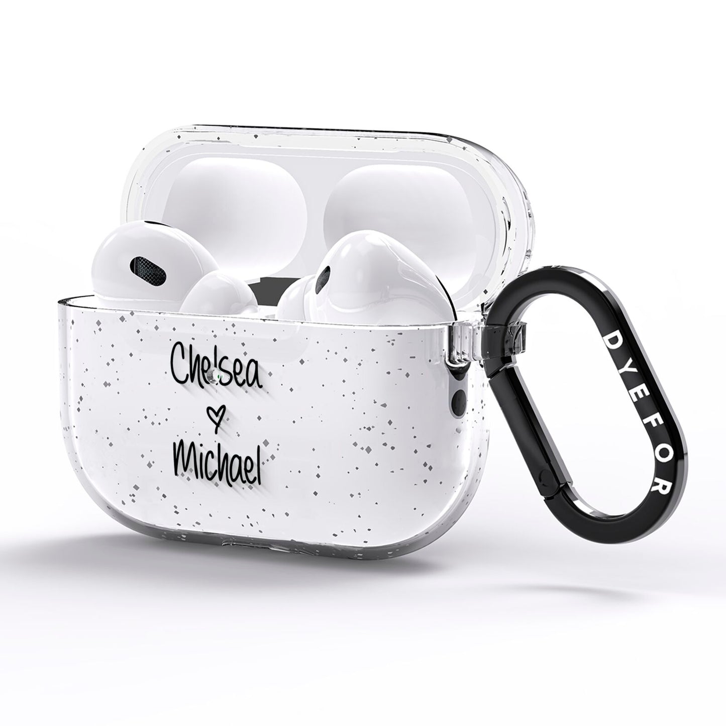 Personalised Couples Names Handwritten Black Clear AirPods Pro Glitter Case Side Image