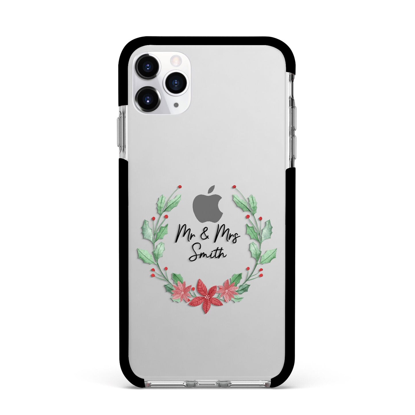 Personalised Couples Wreath Apple iPhone 11 Pro Max in Silver with Black Impact Case