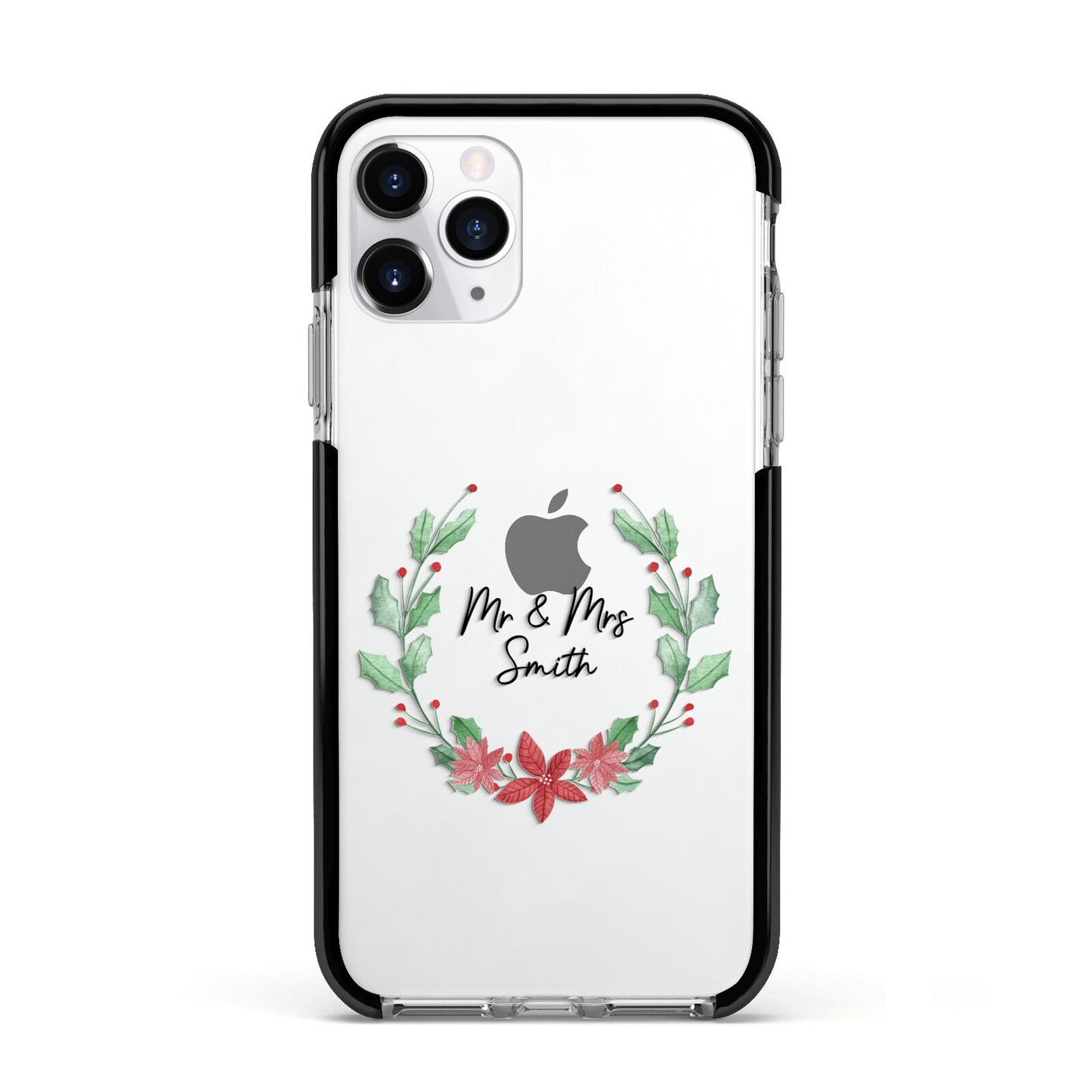 Personalised Couples Wreath Apple iPhone 11 Pro in Silver with Black Impact Case