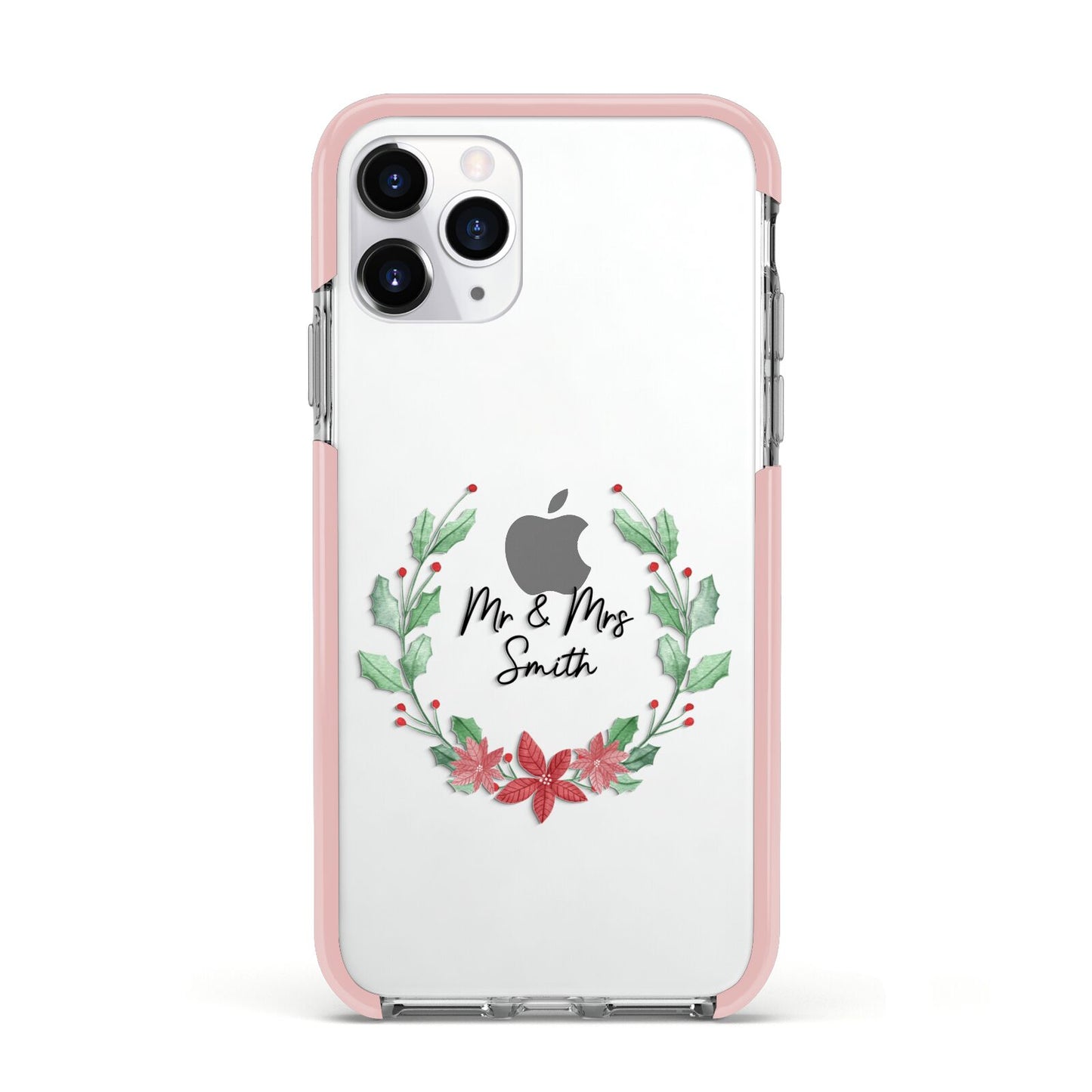 Personalised Couples Wreath Apple iPhone 11 Pro in Silver with Pink Impact Case