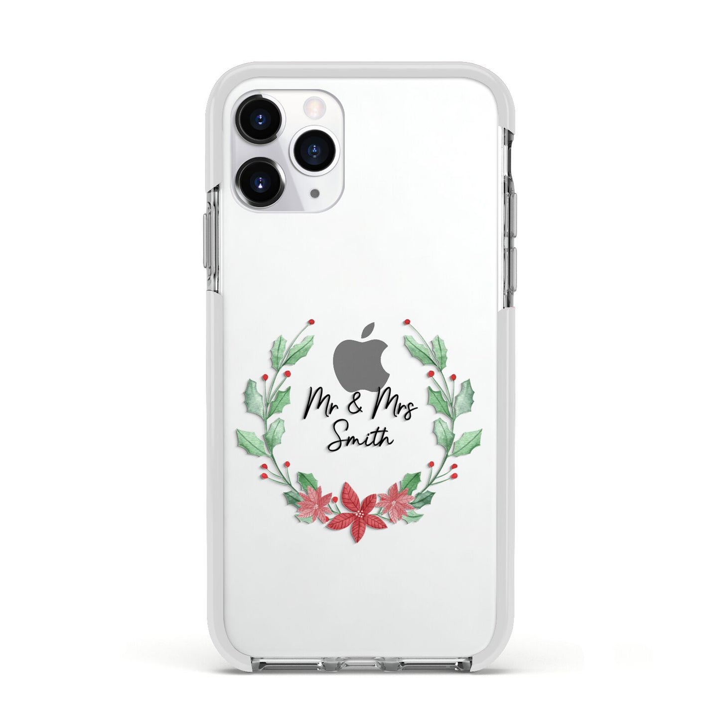 Personalised Couples Wreath Apple iPhone 11 Pro in Silver with White Impact Case