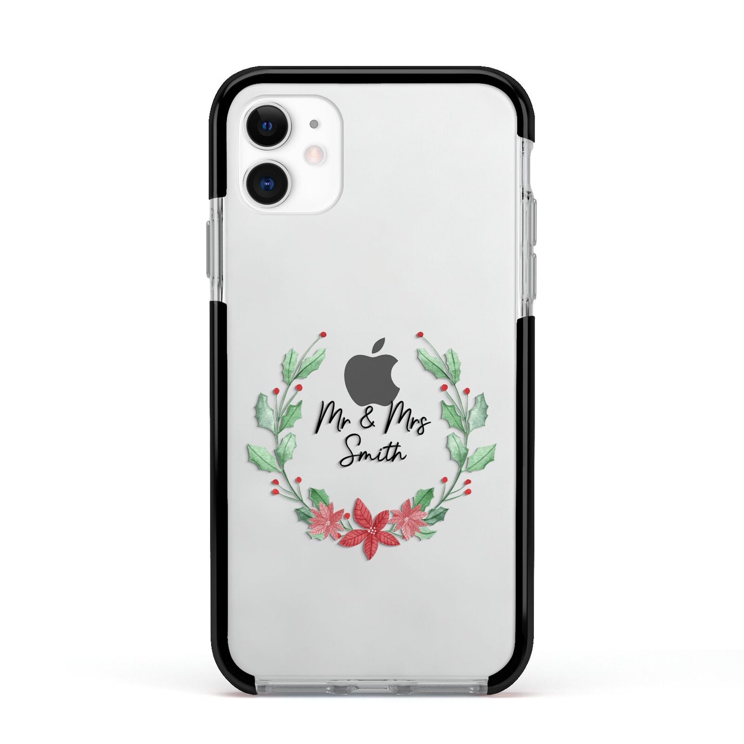 Personalised Couples Wreath Apple iPhone 11 in White with Black Impact Case